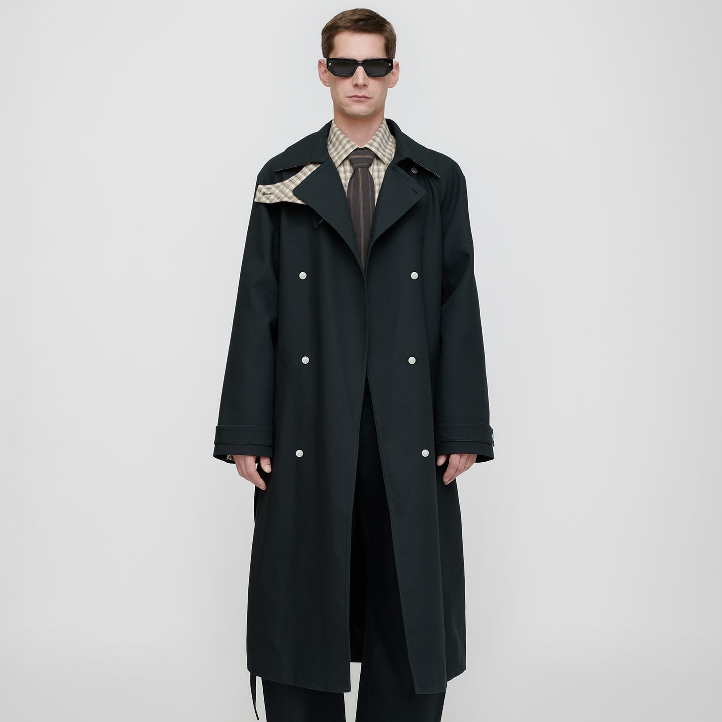 Manteau croisé structuré en sergé Anthracite Coupe Classique Homme
