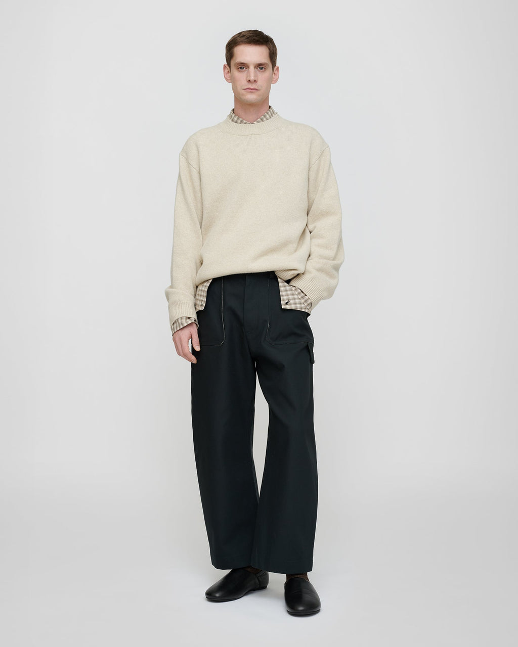 Pantalon structuré à jambes tonneau anthracite en sergé homme foncé