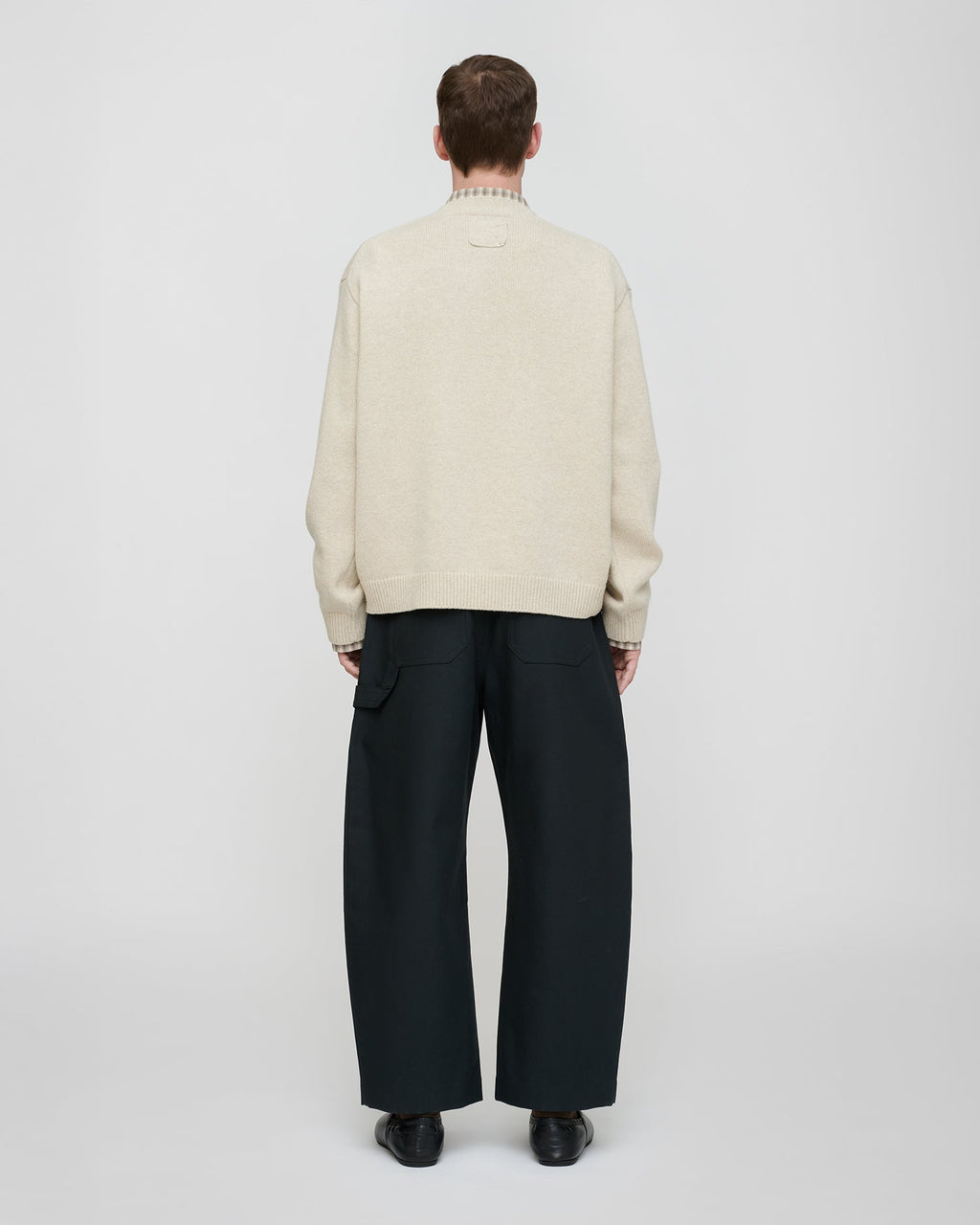 Pantalon structuré à jambes tonneau anthracite en sergé homme foncé