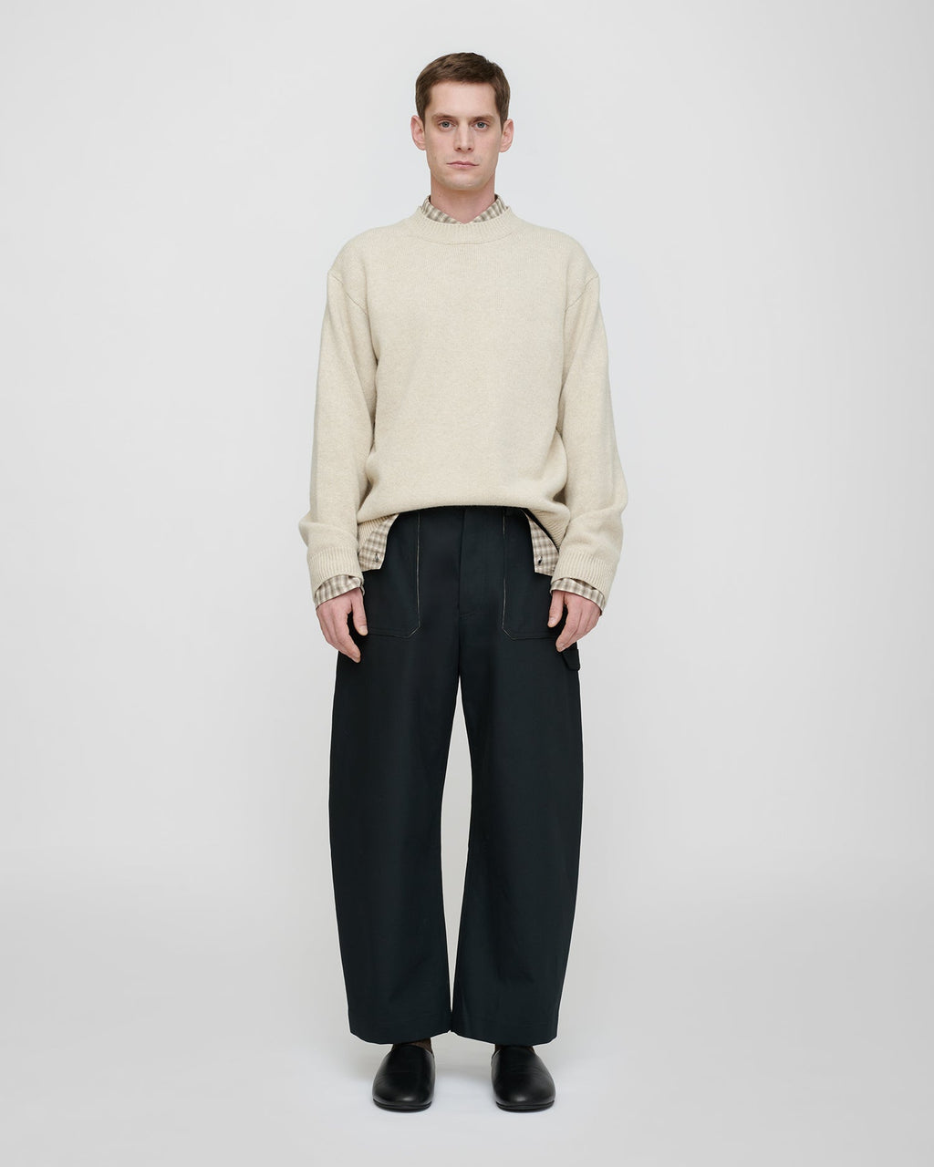 Pantalon structuré à jambes tonneau anthracite en sergé homme foncé