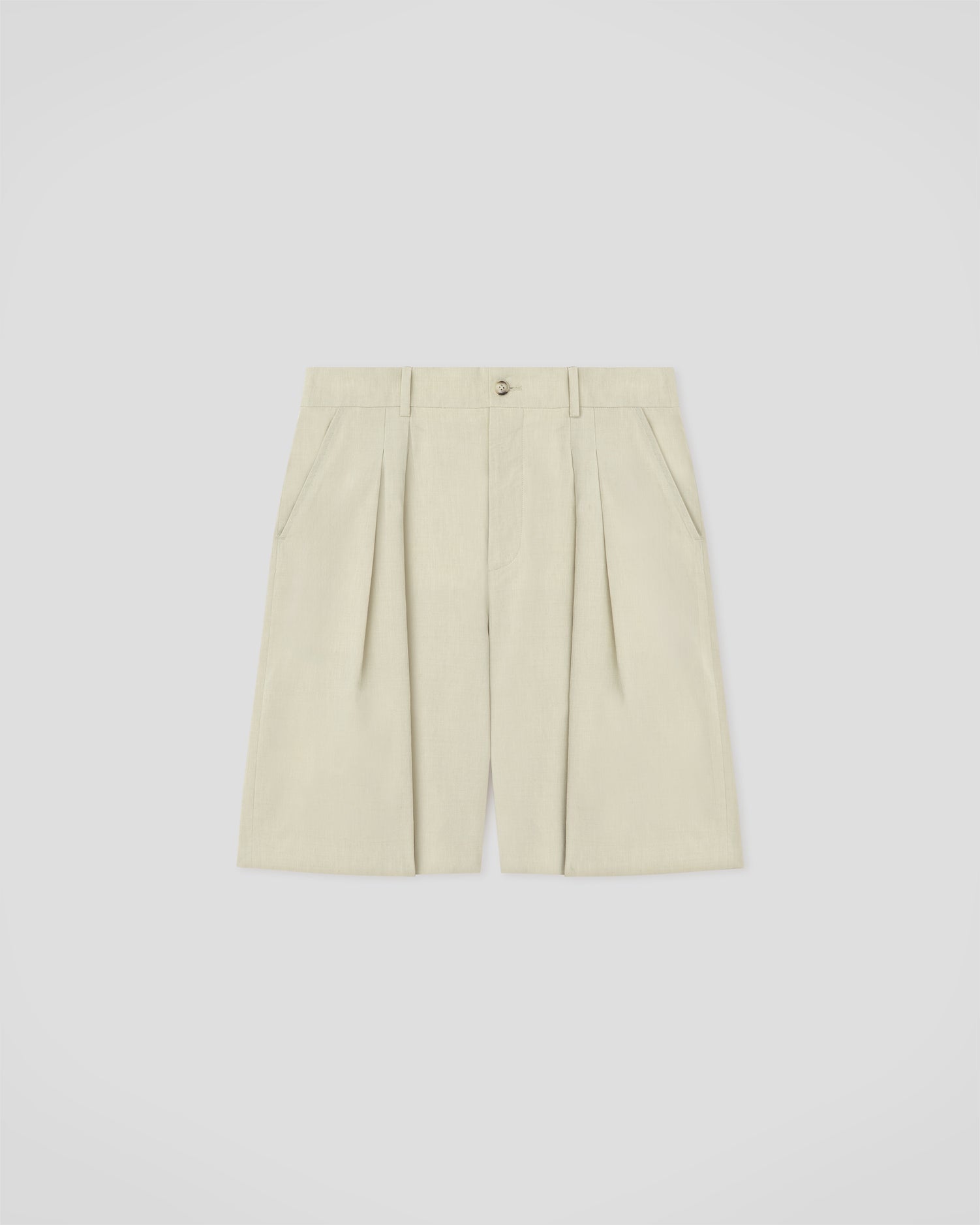 Short en lin plissé coupe ample, vert sauge délavé