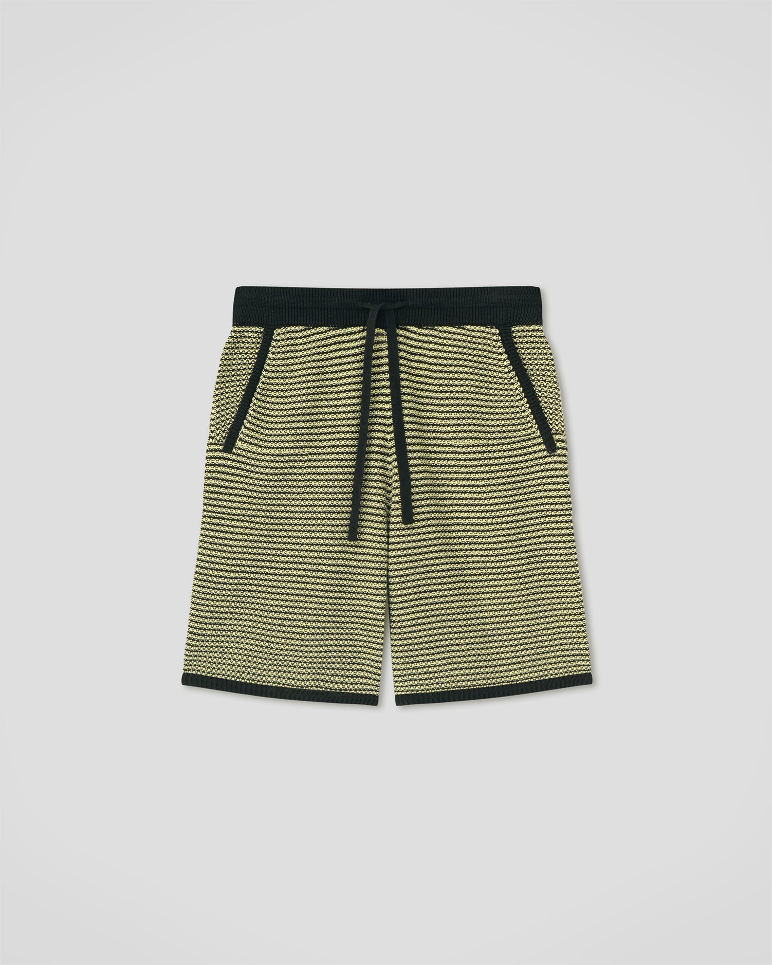 Short rayé en coton et lin avec cordon de serrage Crème Acide Noir Coupe Classique