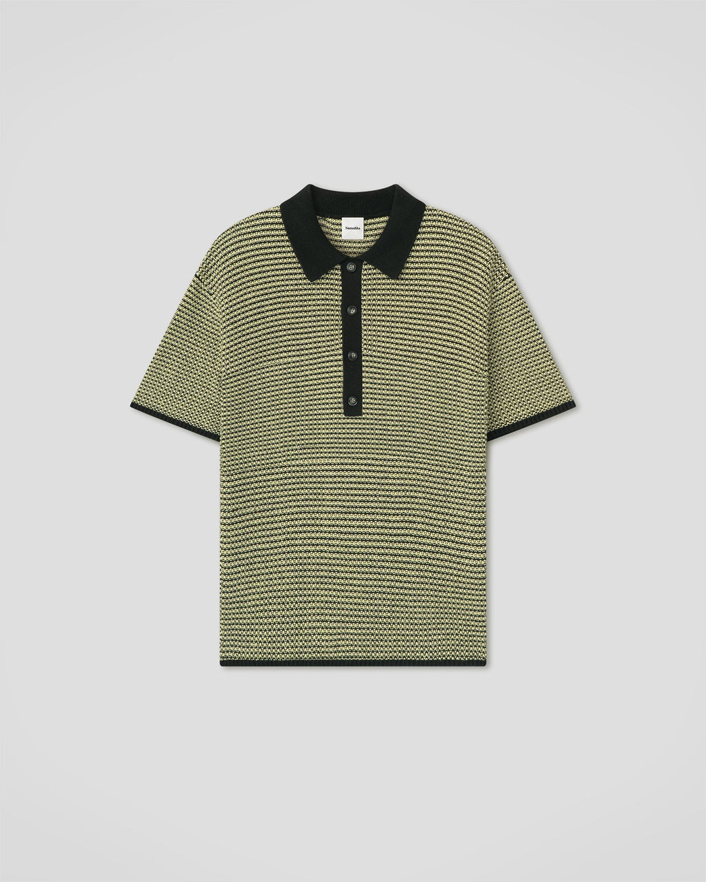 Polo surdimensionné en coton et lin rayé, crème délavé noir
