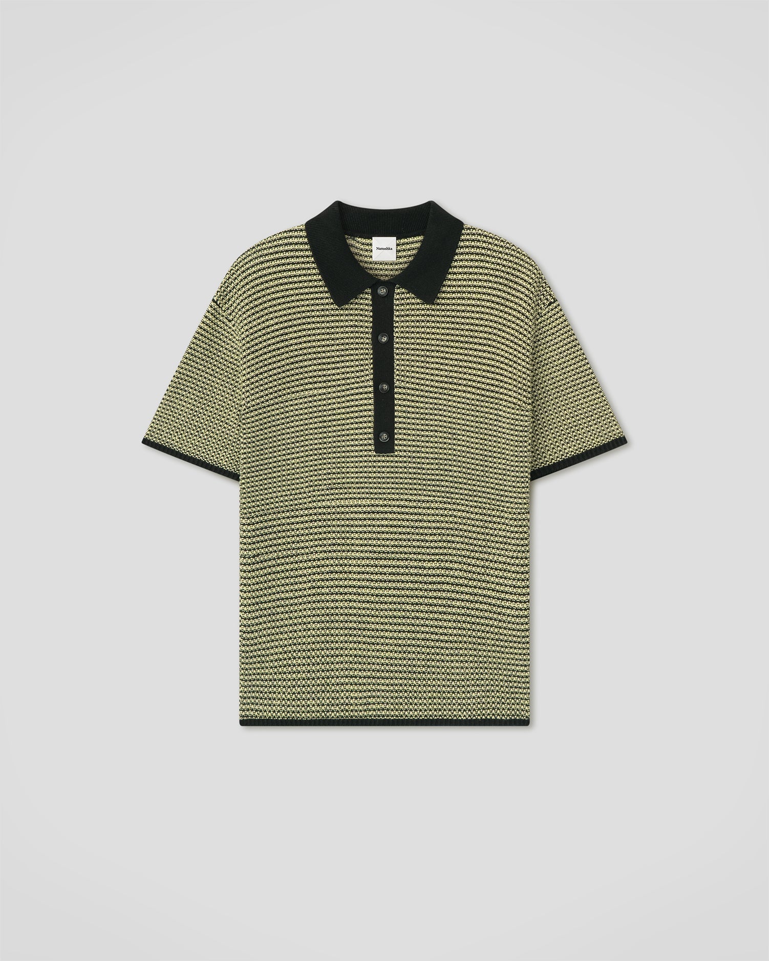 Polo surdimensionné en coton et lin rayé, crème délavé noir