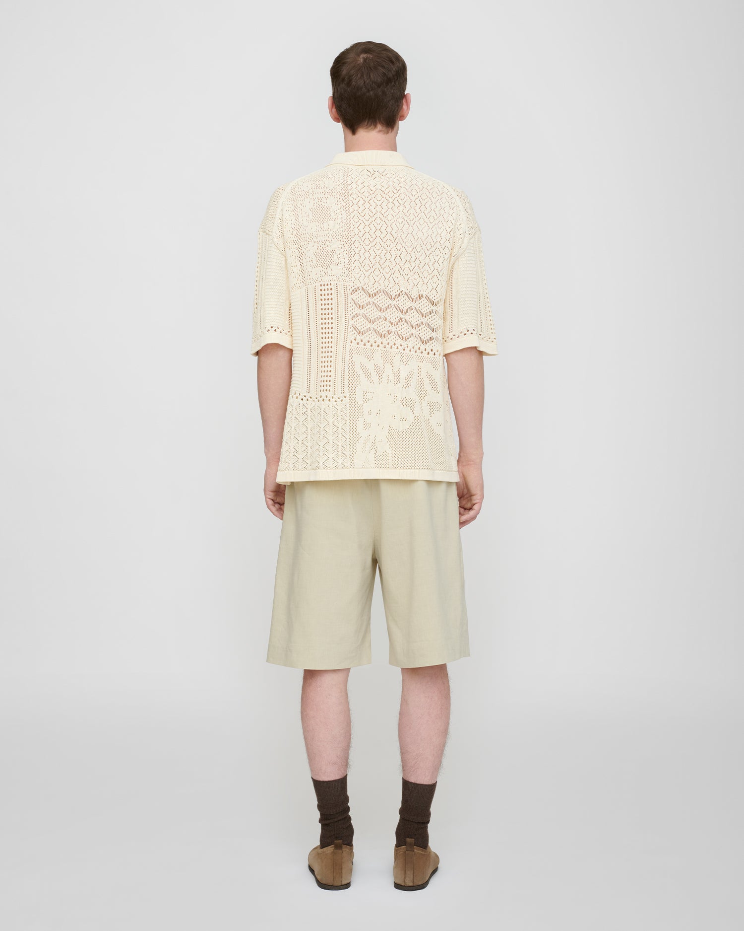 Polo en maille crochet pour homme, couleur crème, coupe droite