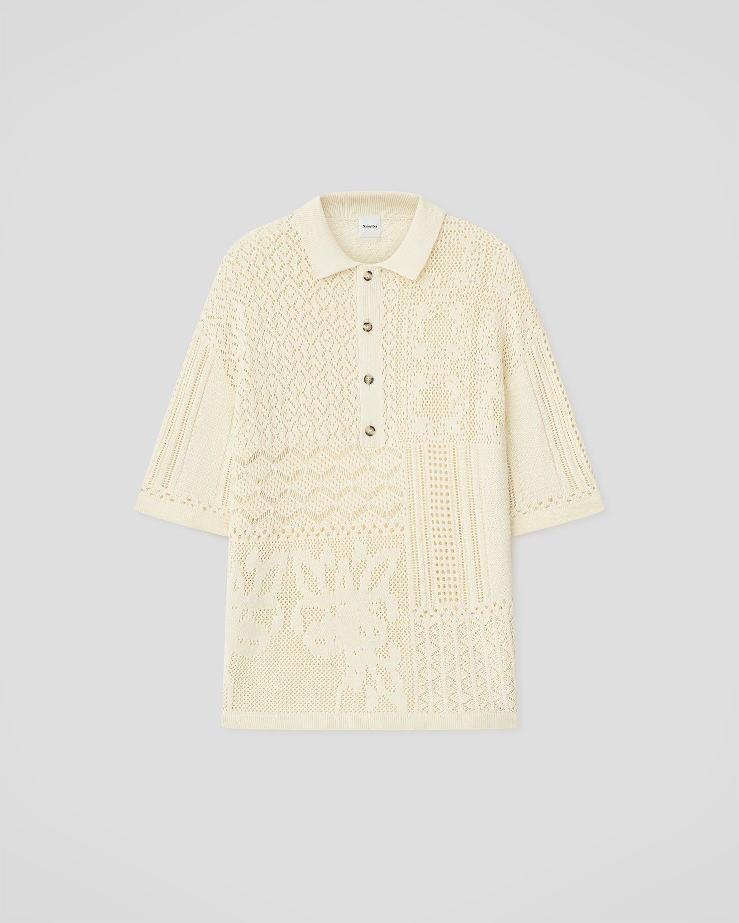 Polo en maille crochet pour homme, couleur crème, coupe droite