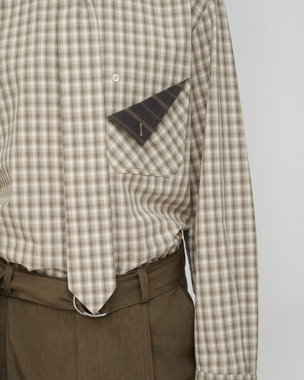 Chemise à carreaux homme Manches longues Crème gris Coupe classique