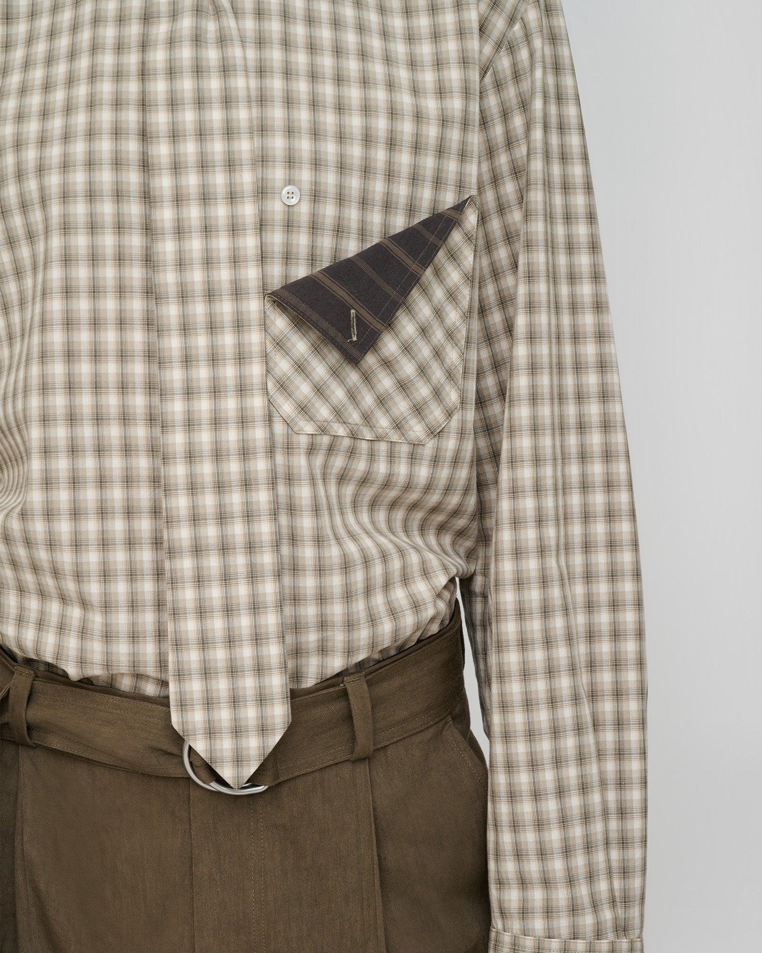Chemise à carreaux homme Manches longues Crème gris Coupe classique