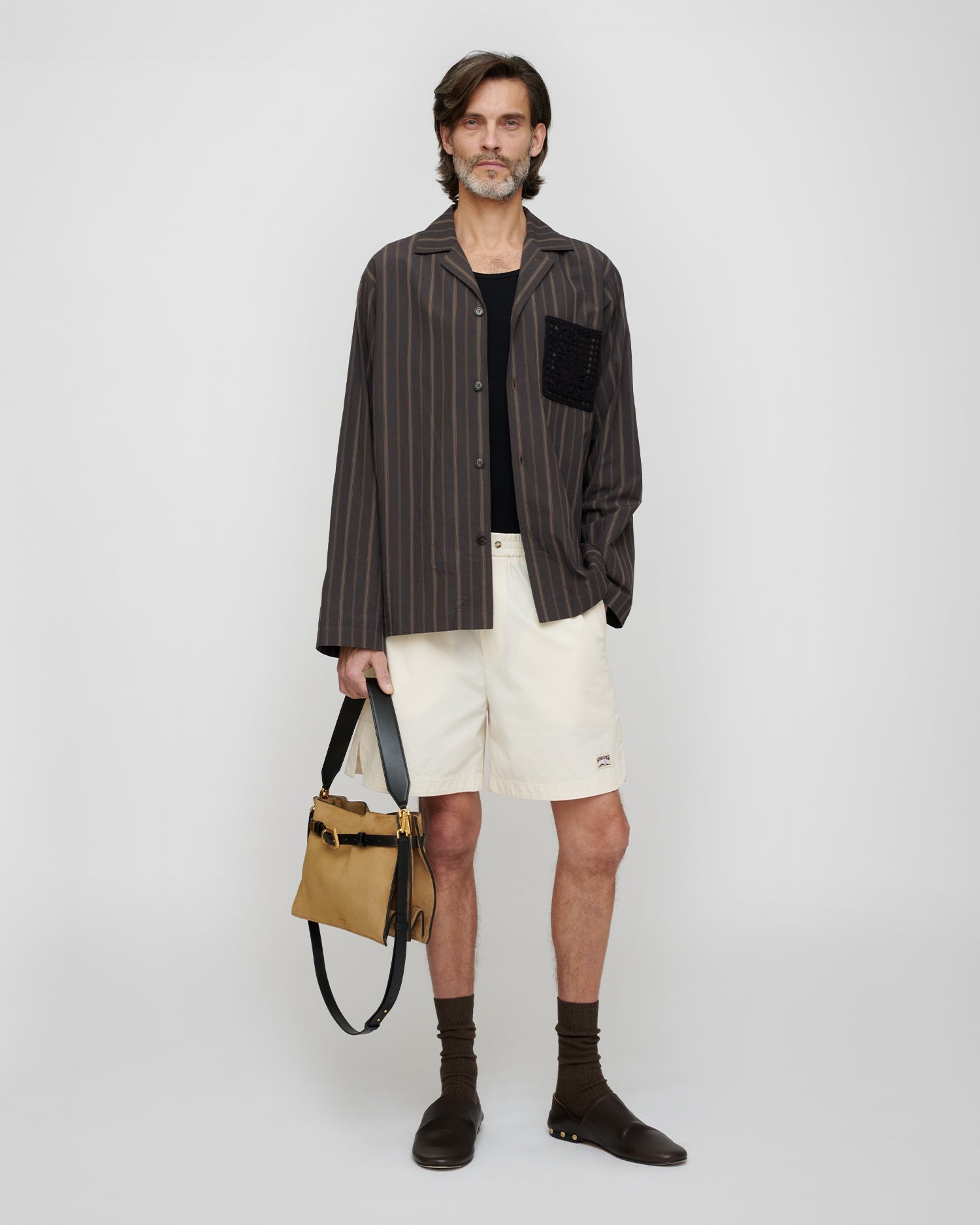 Chemise homme manches longues regular fit, rayée noire délavée, poche en crochet