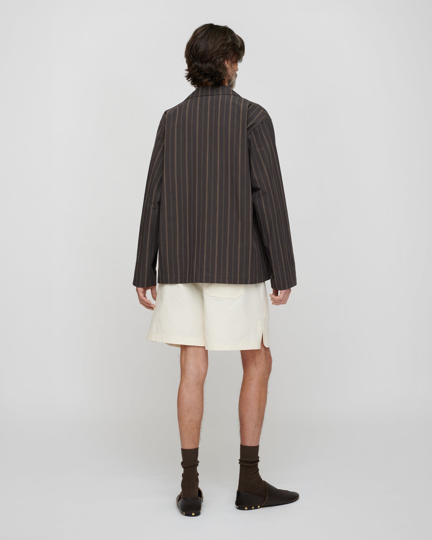 Chemise homme manches longues regular fit, rayée noire délavée, poche en crochet