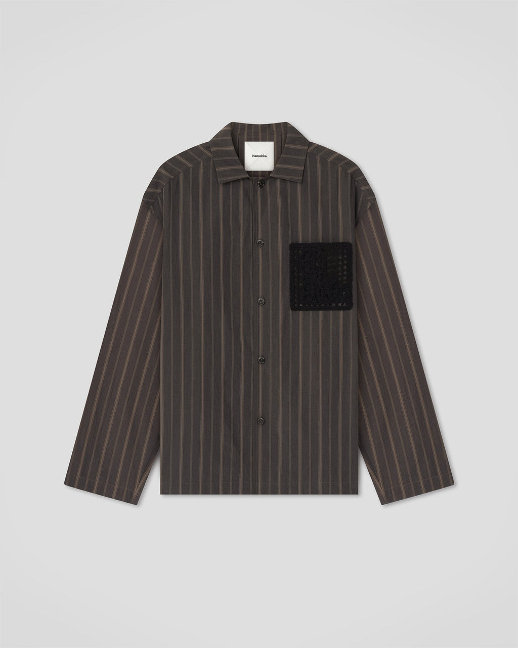 Chemise homme manches longues regular fit, rayée noire délavée, poche en crochet