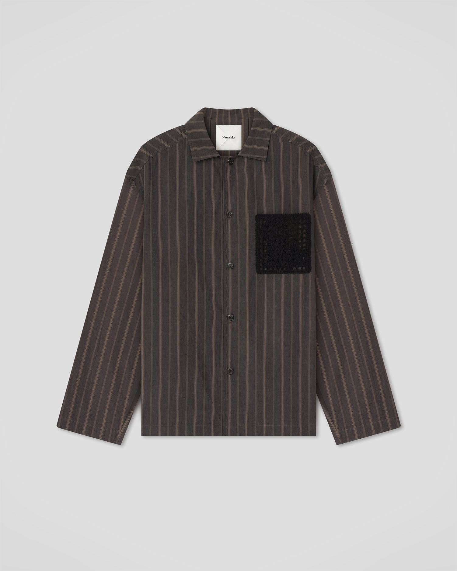 Chemise homme manches longues regular fit, rayée noire délavée, poche en crochet