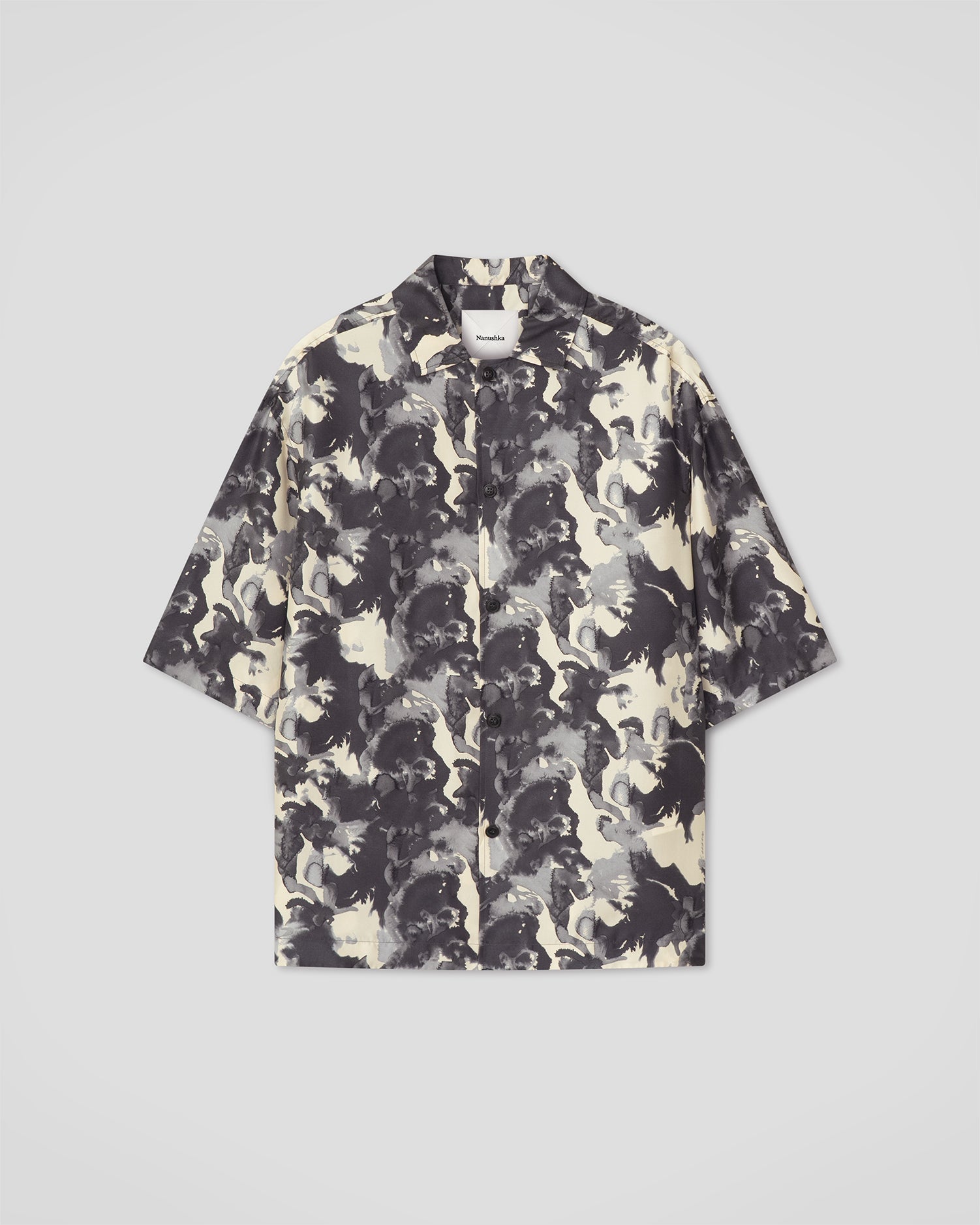 Chemise homme en twill de soie à manches courtes et imprimé aquarelle abstraite multicolore