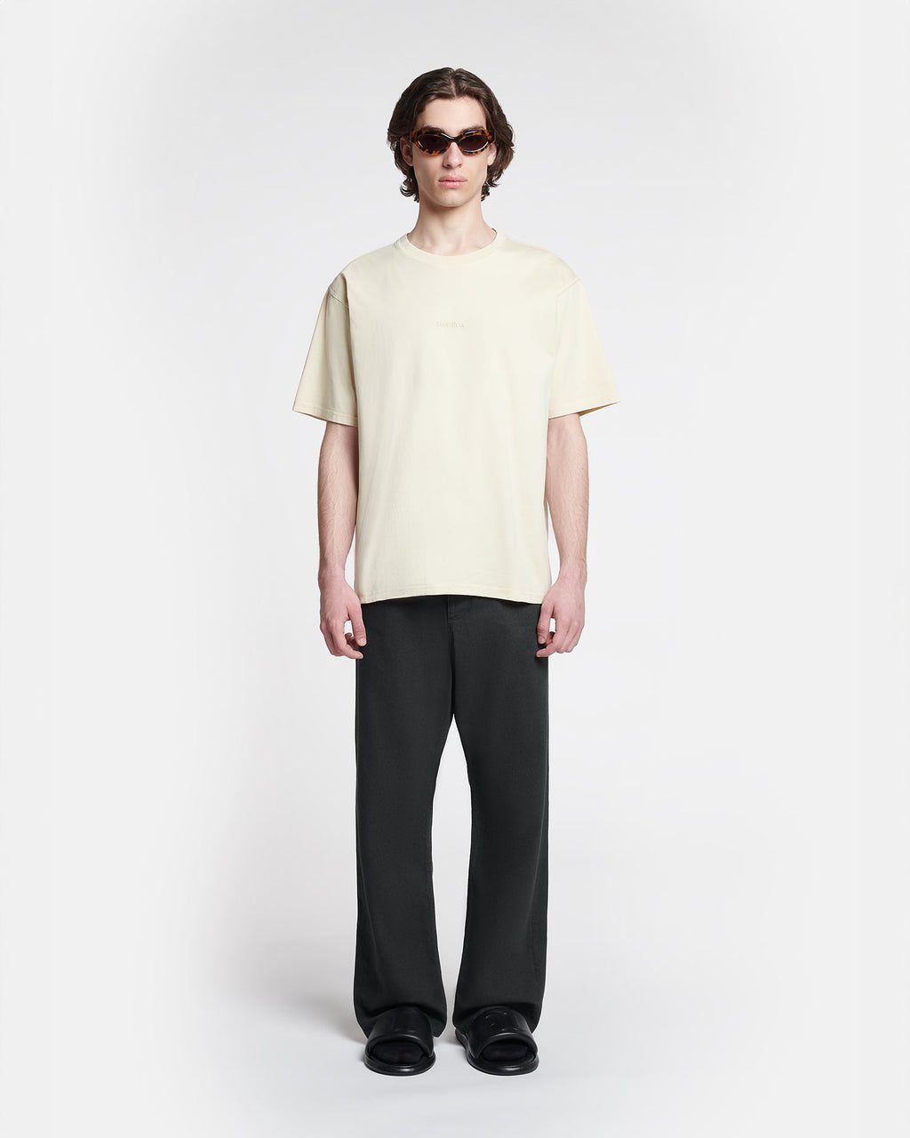 T-shirt unisexe en jersey de coton crème brodé, coupe décontractée