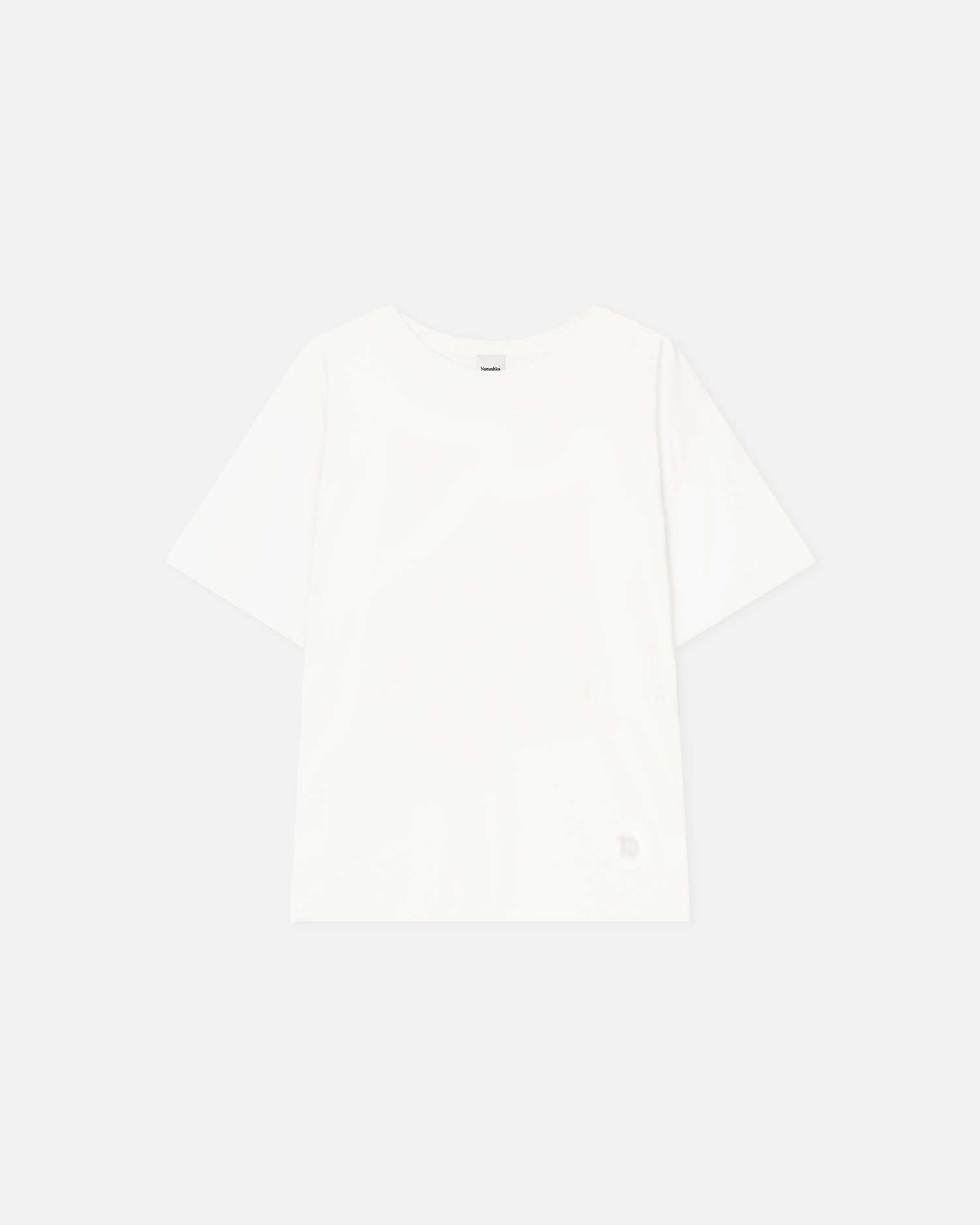 T-shirt brodé oversize en jersey de coton épais blanc cassé à col rond