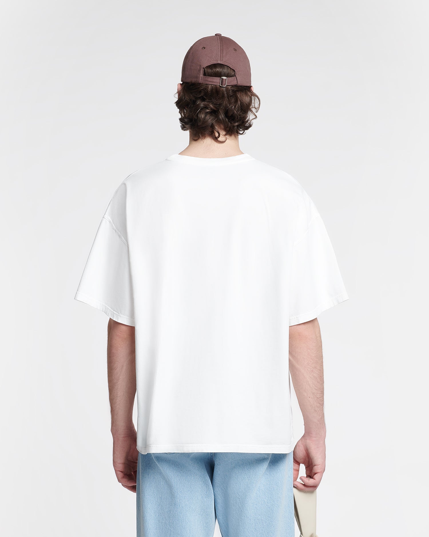 T-shirt brodé oversize en jersey de coton épais blanc cassé à col rond