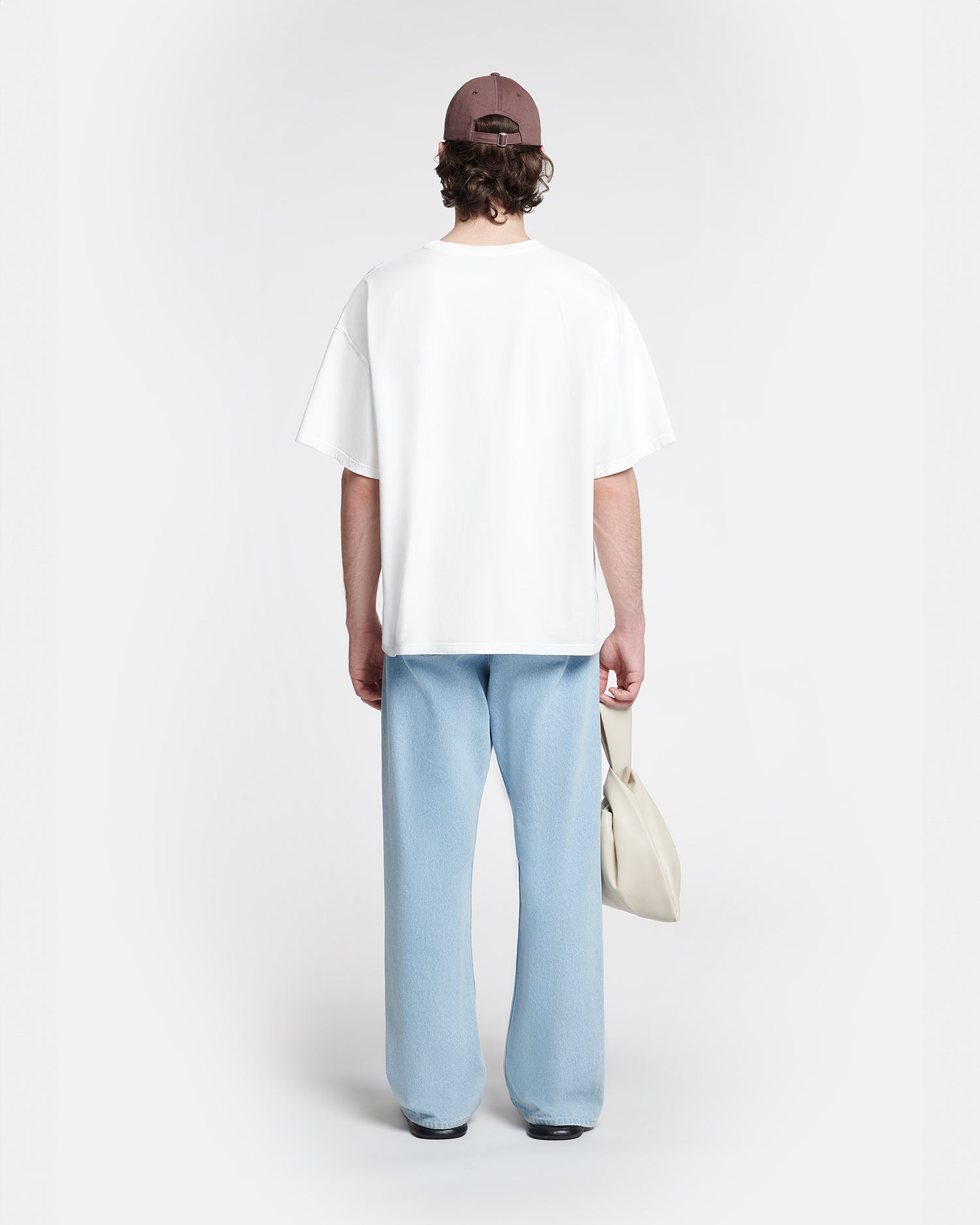 T-shirt brodé oversize en jersey de coton épais blanc cassé à col rond