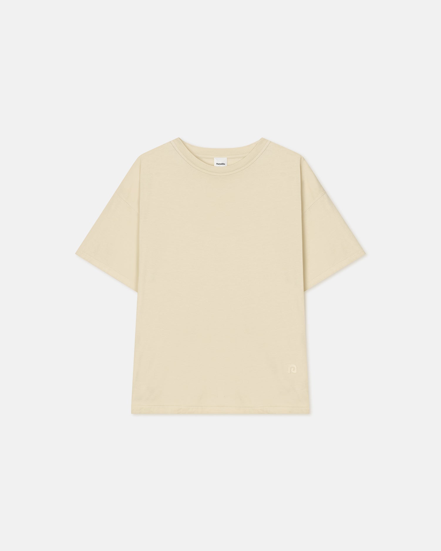 T-shirt col rond en coton épais oversize crème