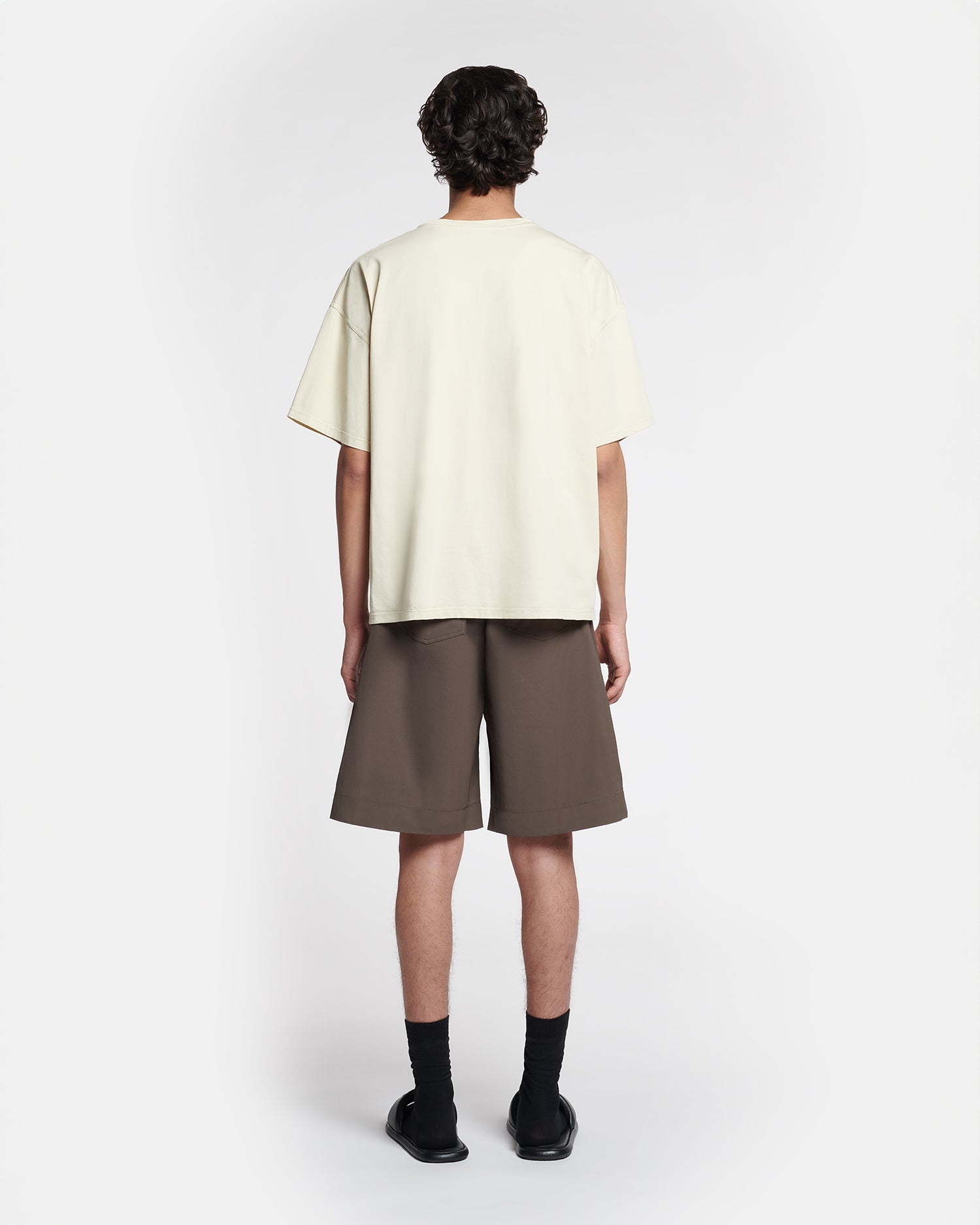 T-shirt col rond en coton épais oversize crème