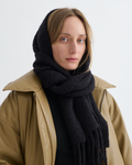 Écharpe fine en mélange de laine avec franges, douce, chaude, noire, accessoire d'hiver