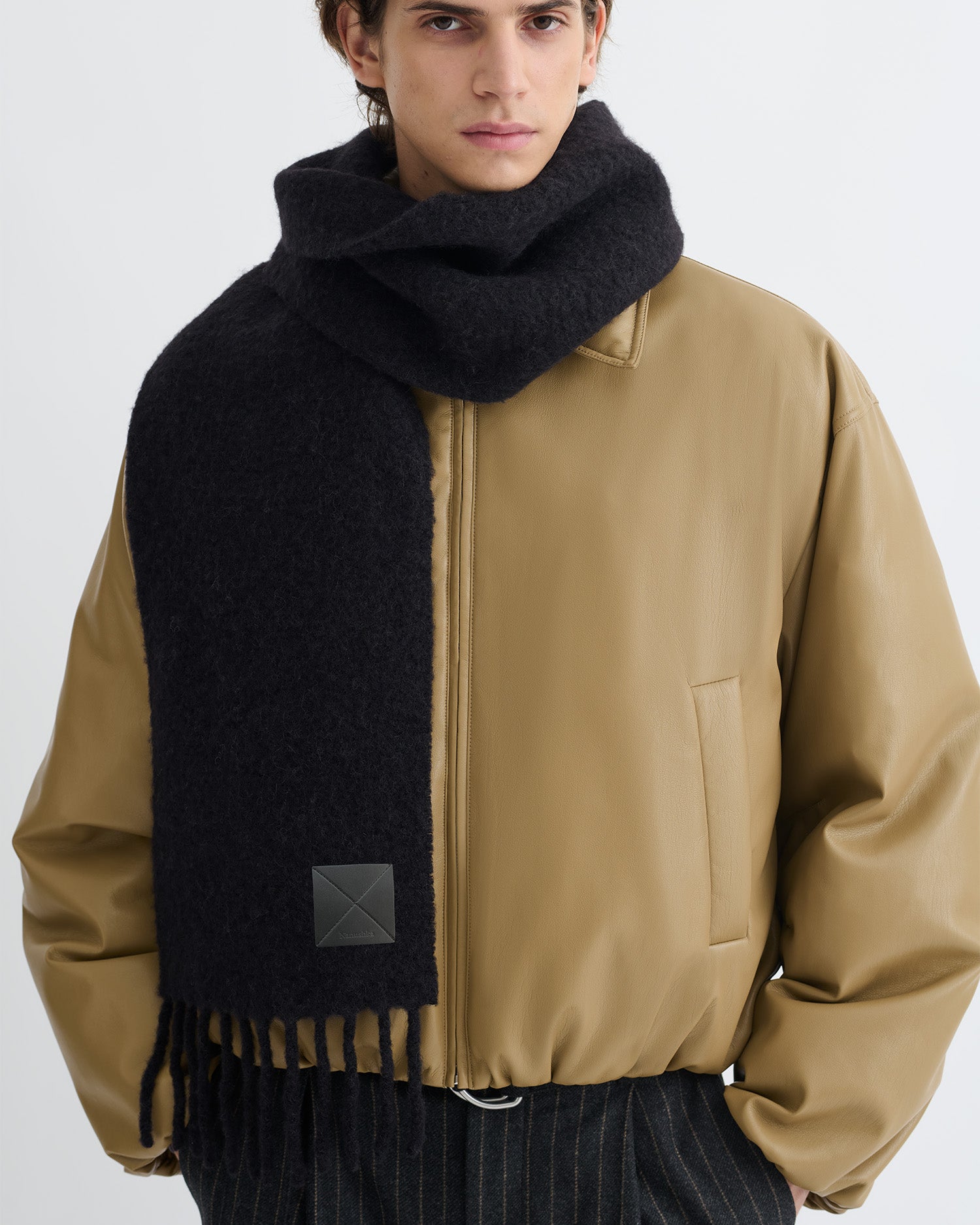 Écharpe fine en mélange de laine avec franges, douce, chaude, noire, accessoire d'hiver