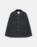 Veste double en laine oversize avec col en cuir régénéré gris chiné