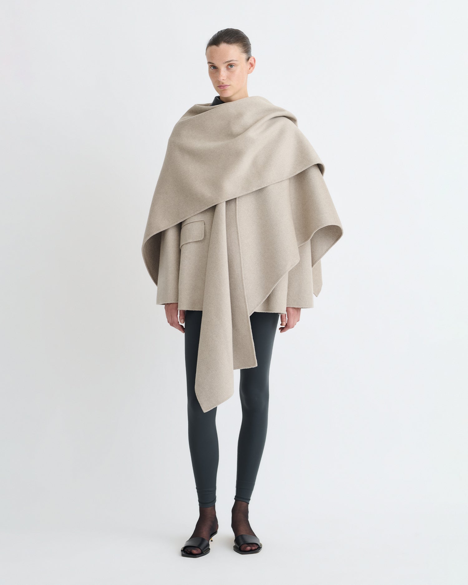 Écharpe oversize en laine double Stone Beige - Couverture Châle