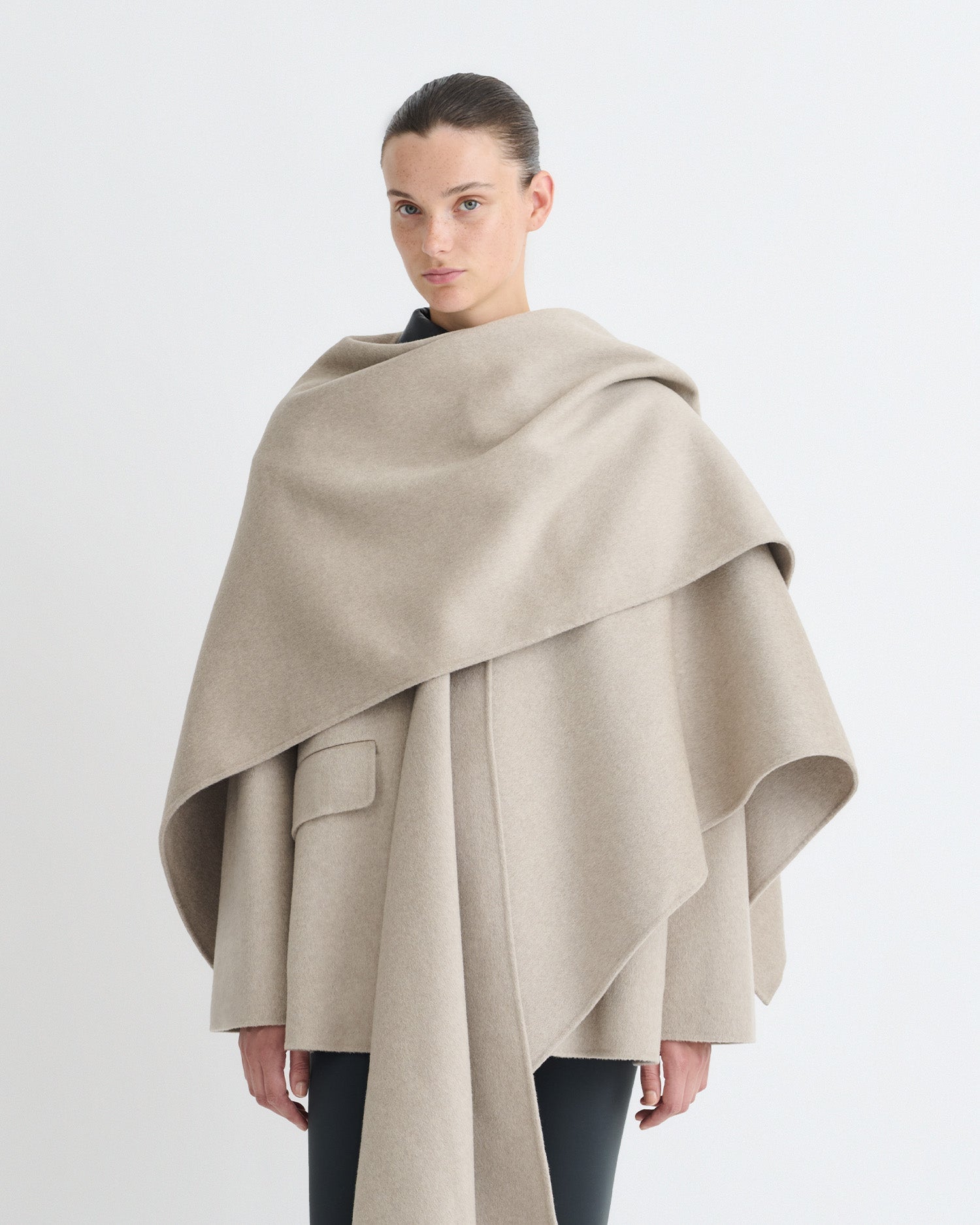 Écharpe oversize en laine double Stone Beige - Couverture Châle