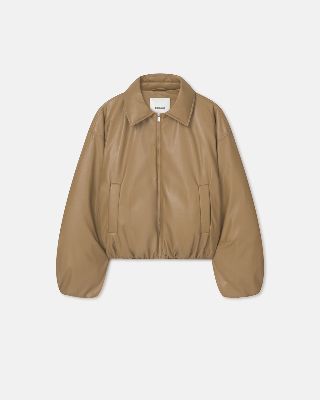 Blouson bomber court en similicuir rembourré kaki sourd avec manches ballon