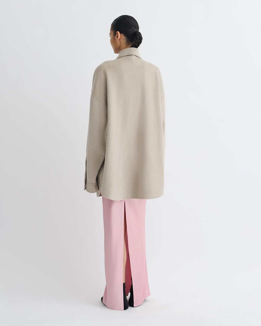 Surchemise double laine oversize veste boutonnée beige clair