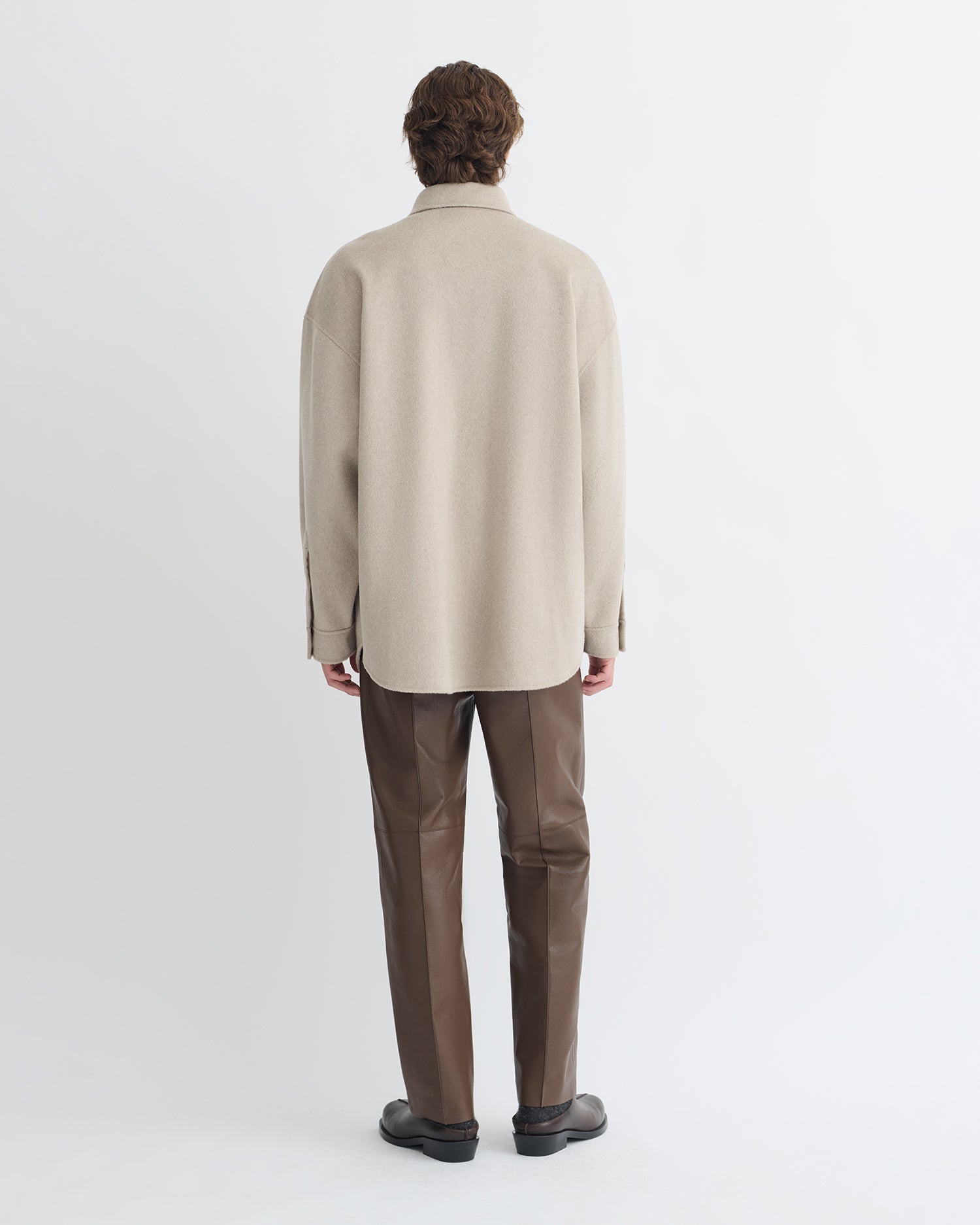 Surchemise double laine oversize veste boutonnée beige clair