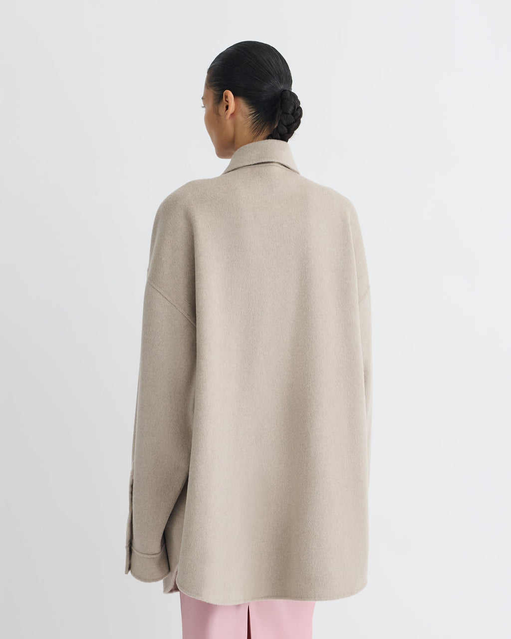 Surchemise double laine oversize veste boutonnée beige clair