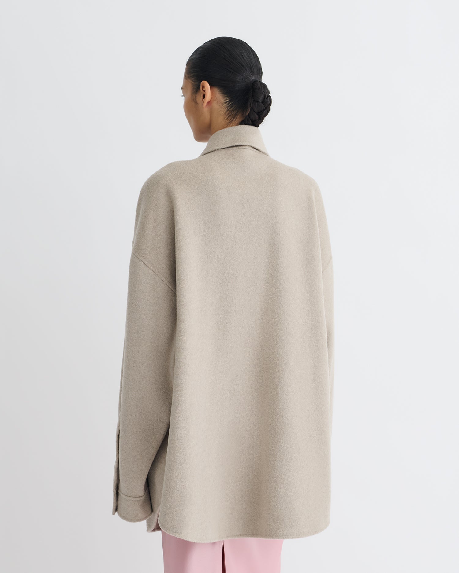 Surchemise double laine oversize veste boutonnée beige clair