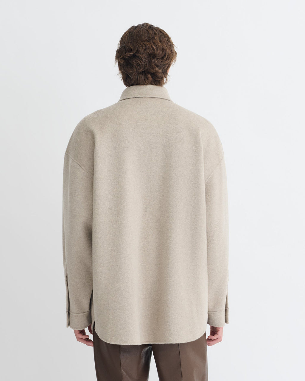 Surchemise double laine oversize veste boutonnée beige clair