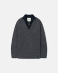 Pull en mérinos brossé col V oversize anthracite col roulé zippé
