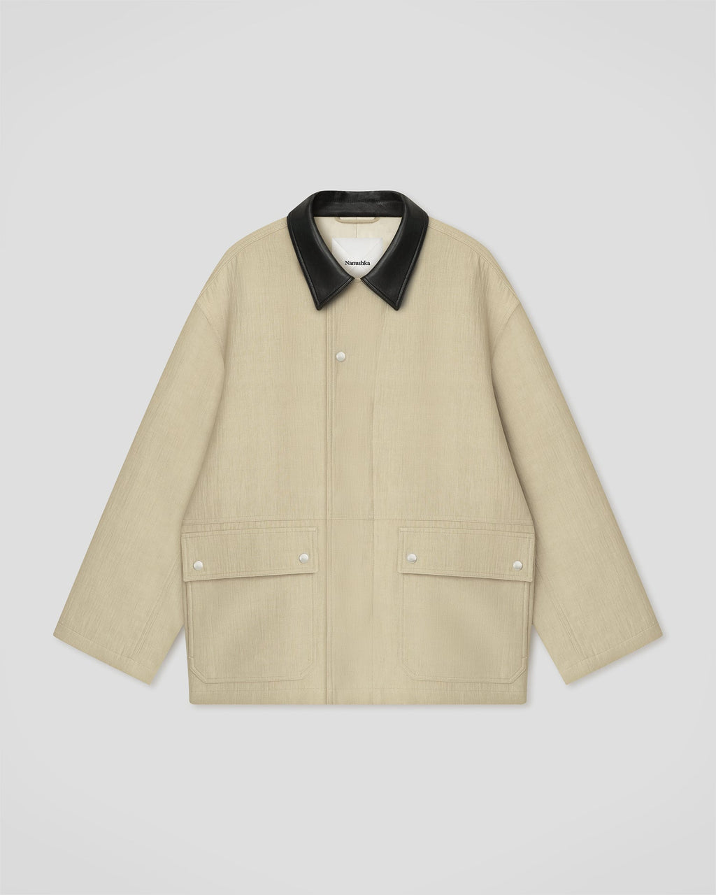 Veste en lin mélangé sablé oversize avec boutons-pression et poches avant
