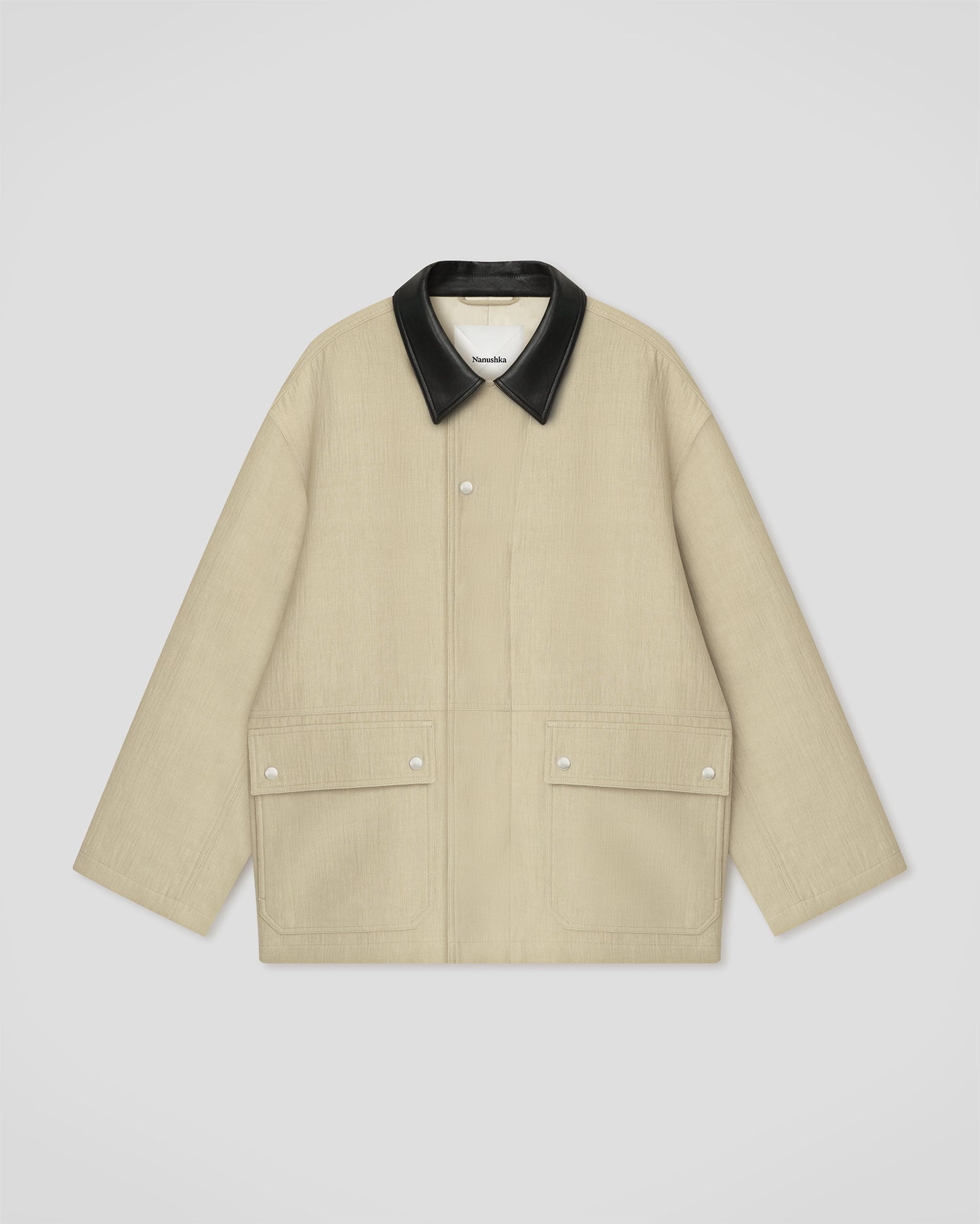 Veste en lin mélangé sablé oversize avec boutons-pression et poches avant