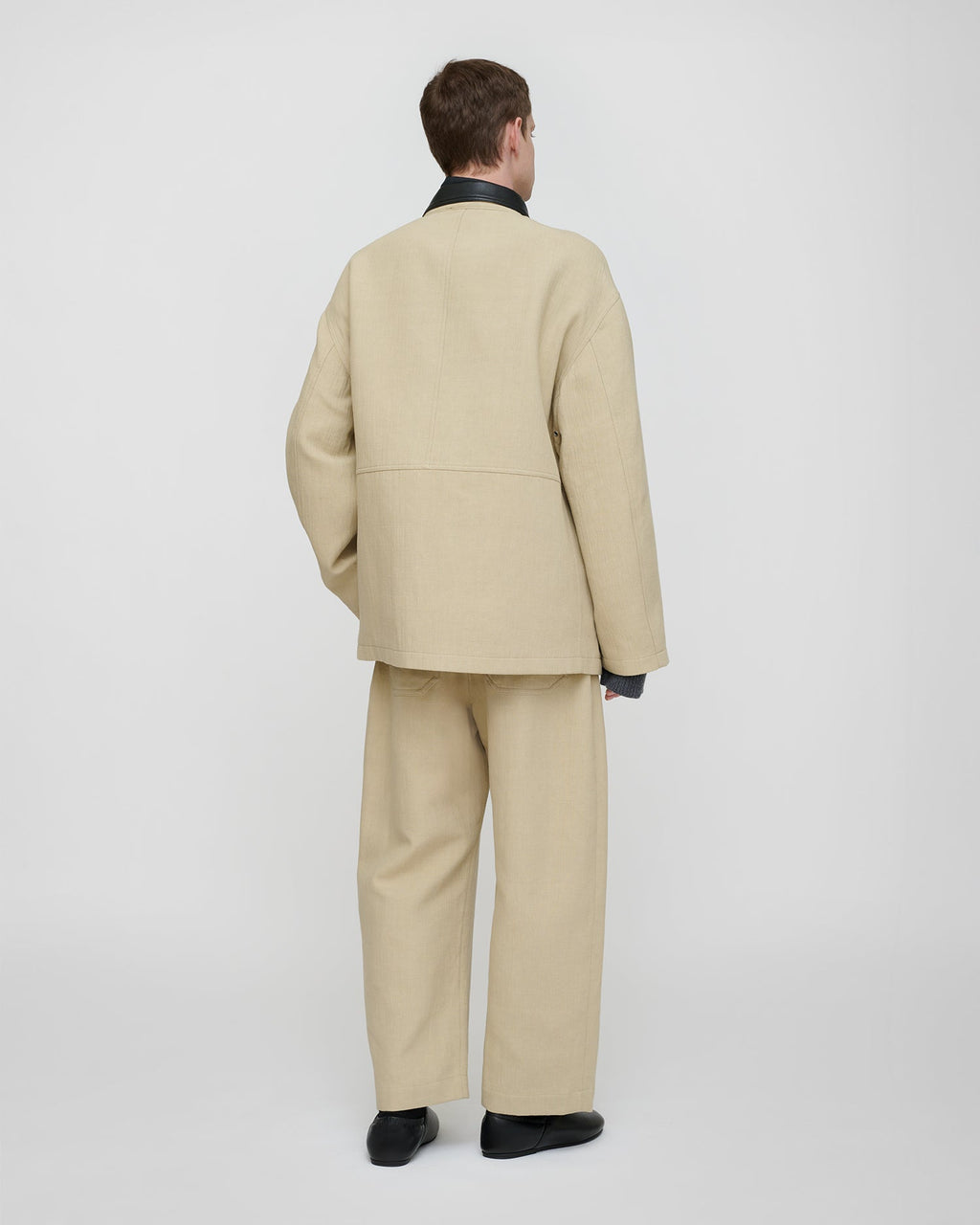 Veste en lin mélangé sablé oversize avec boutons-pression et poches avant