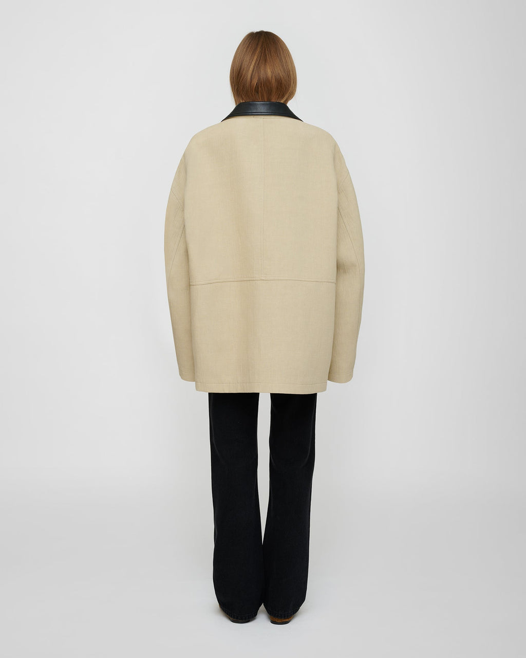 Veste en lin mélangé sablé oversize avec boutons-pression et poches avant