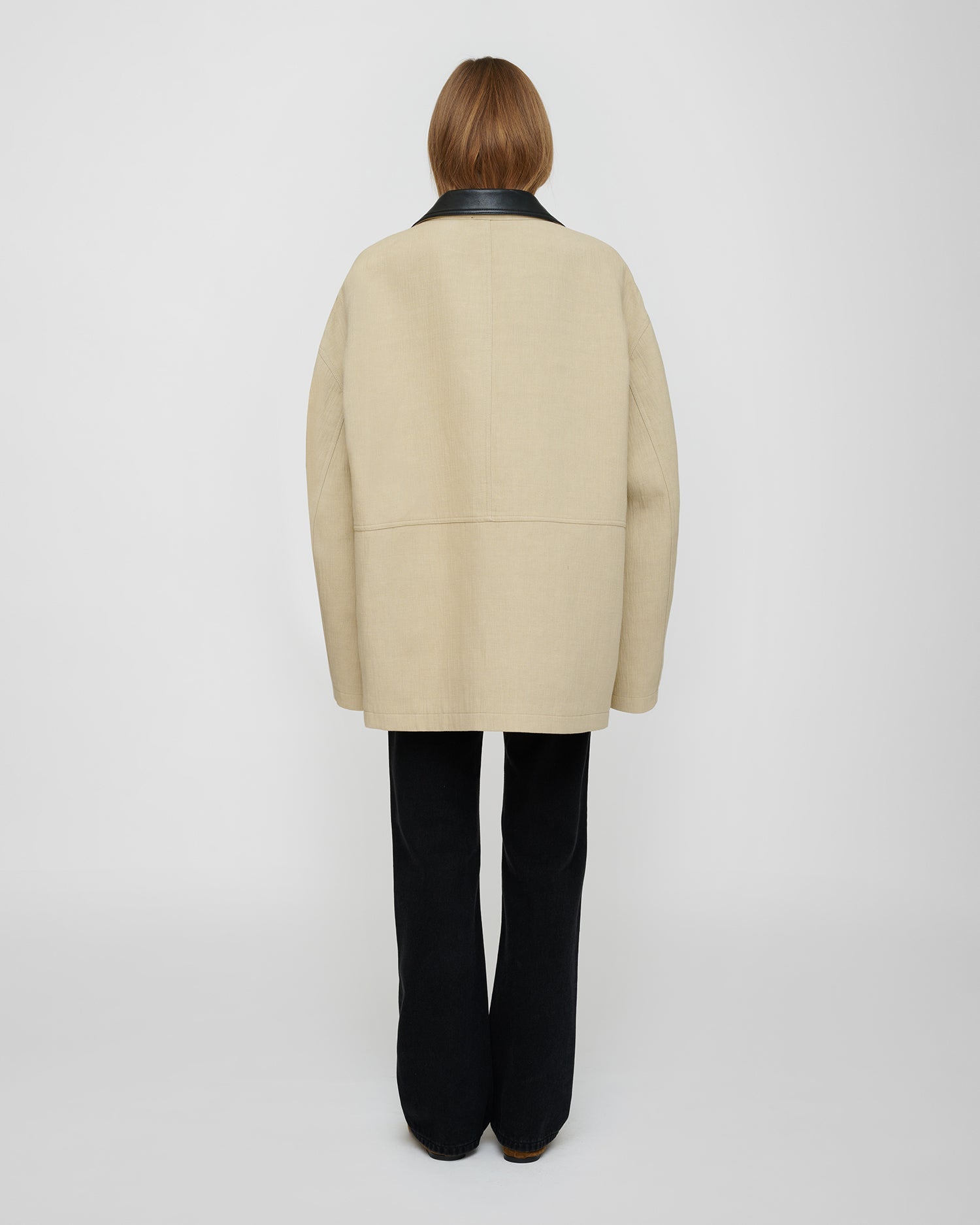Veste en lin mélangé sablé oversize avec boutons-pression et poches avant