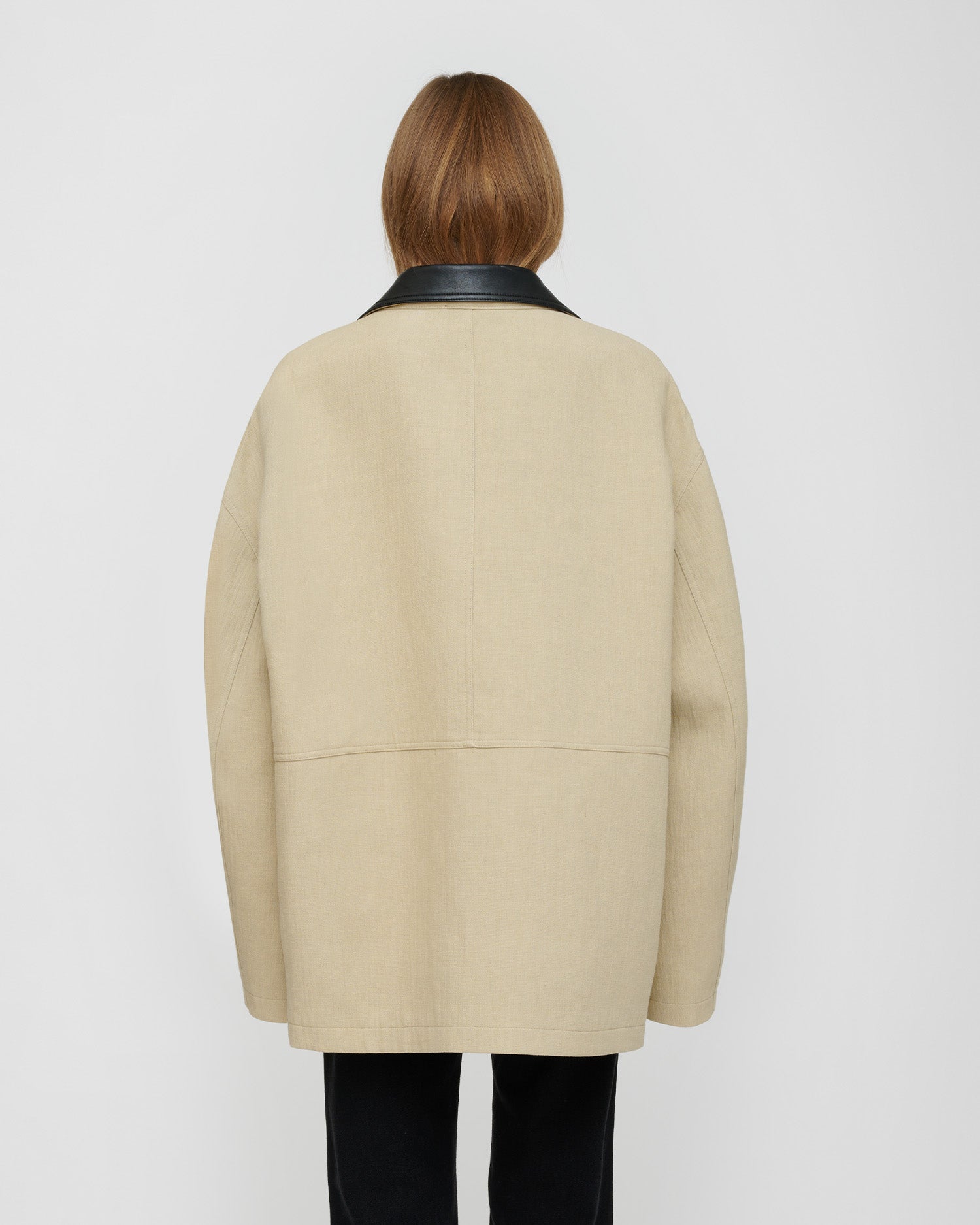 Veste en lin mélangé sablé oversize avec boutons-pression et poches avant
