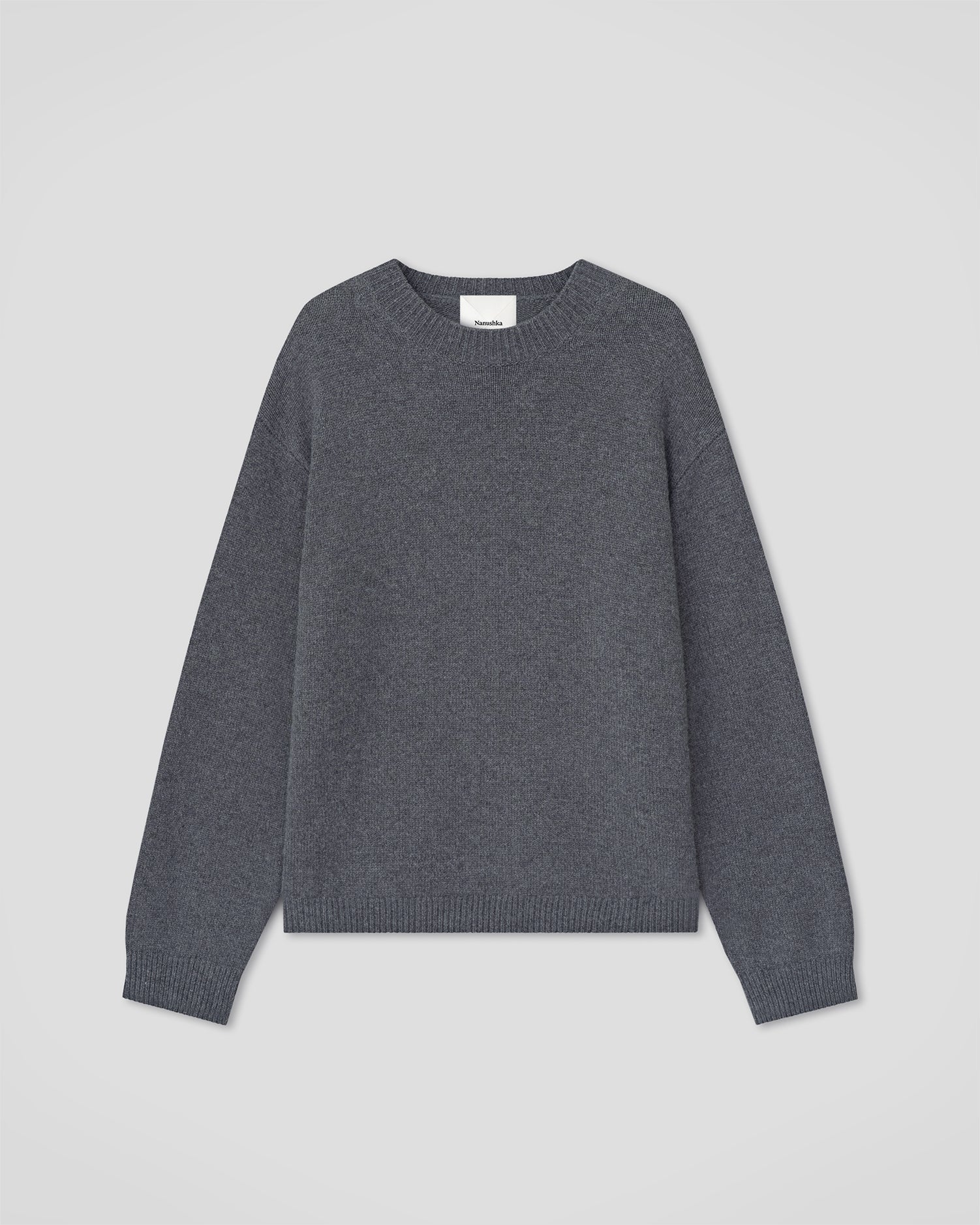 Pull en maille décontracté à col rond gris tempête en laine mélangée de coton