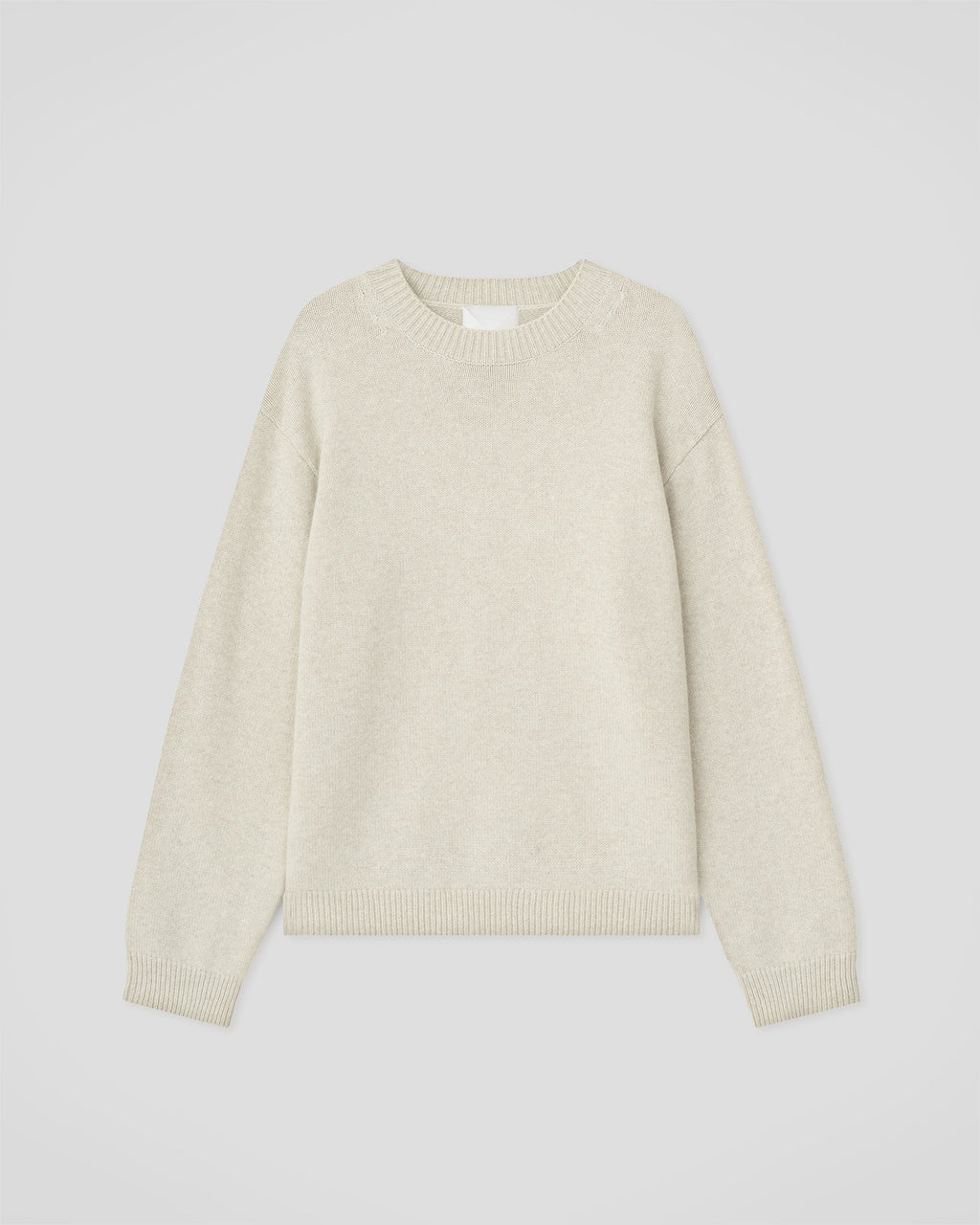 Pull col rond en laine et coton mélangés coupe classique crème