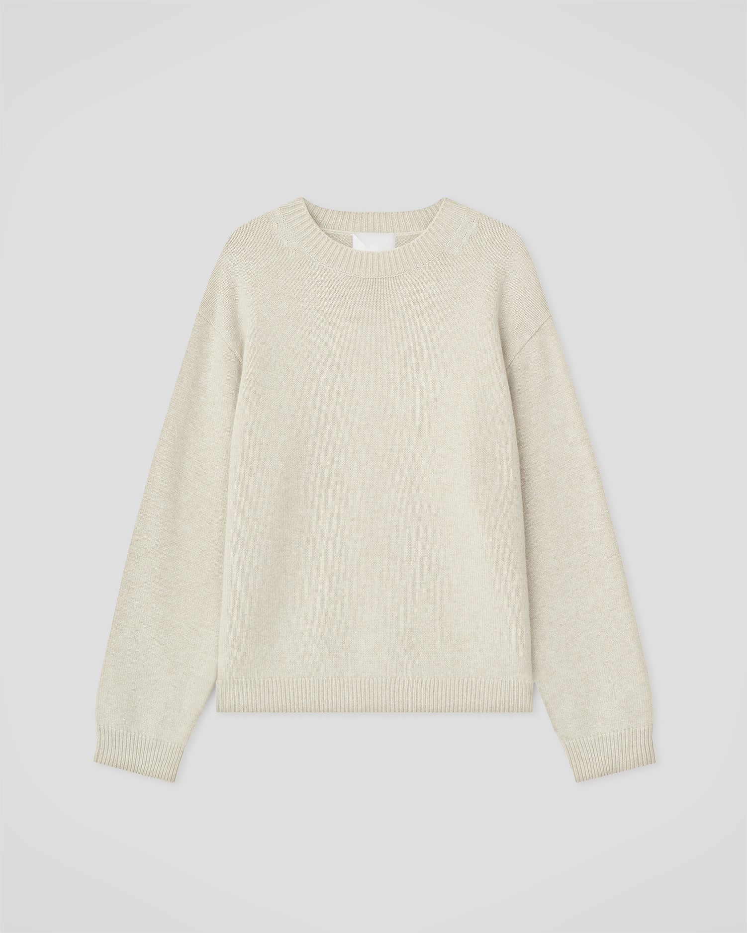 Pull col rond en laine et coton mélangés coupe classique crème