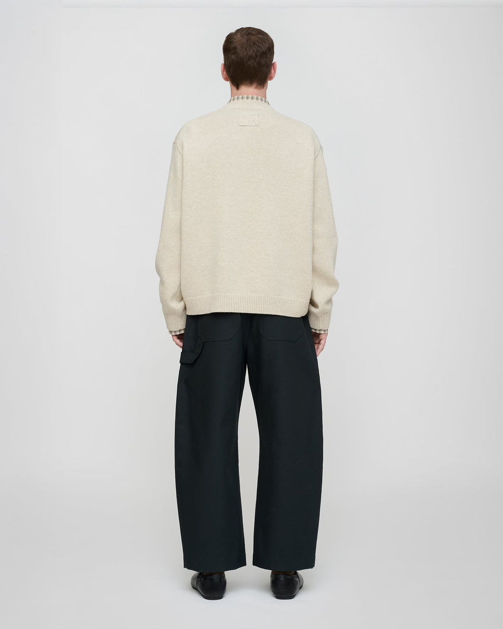 Pull col rond en laine et coton mélangés coupe classique crème