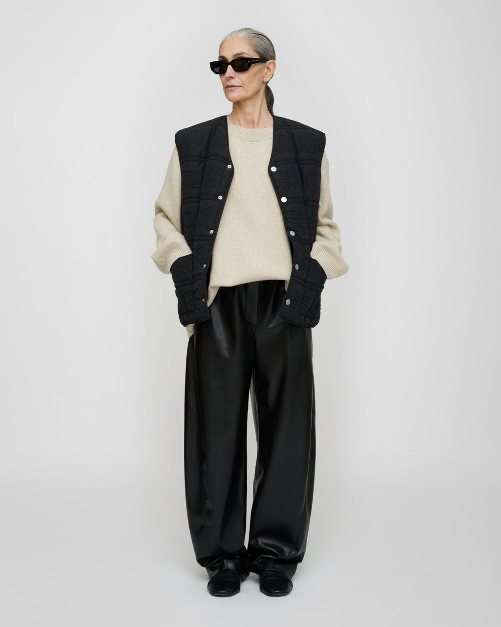 Pull col rond en laine et coton mélangés coupe classique crème