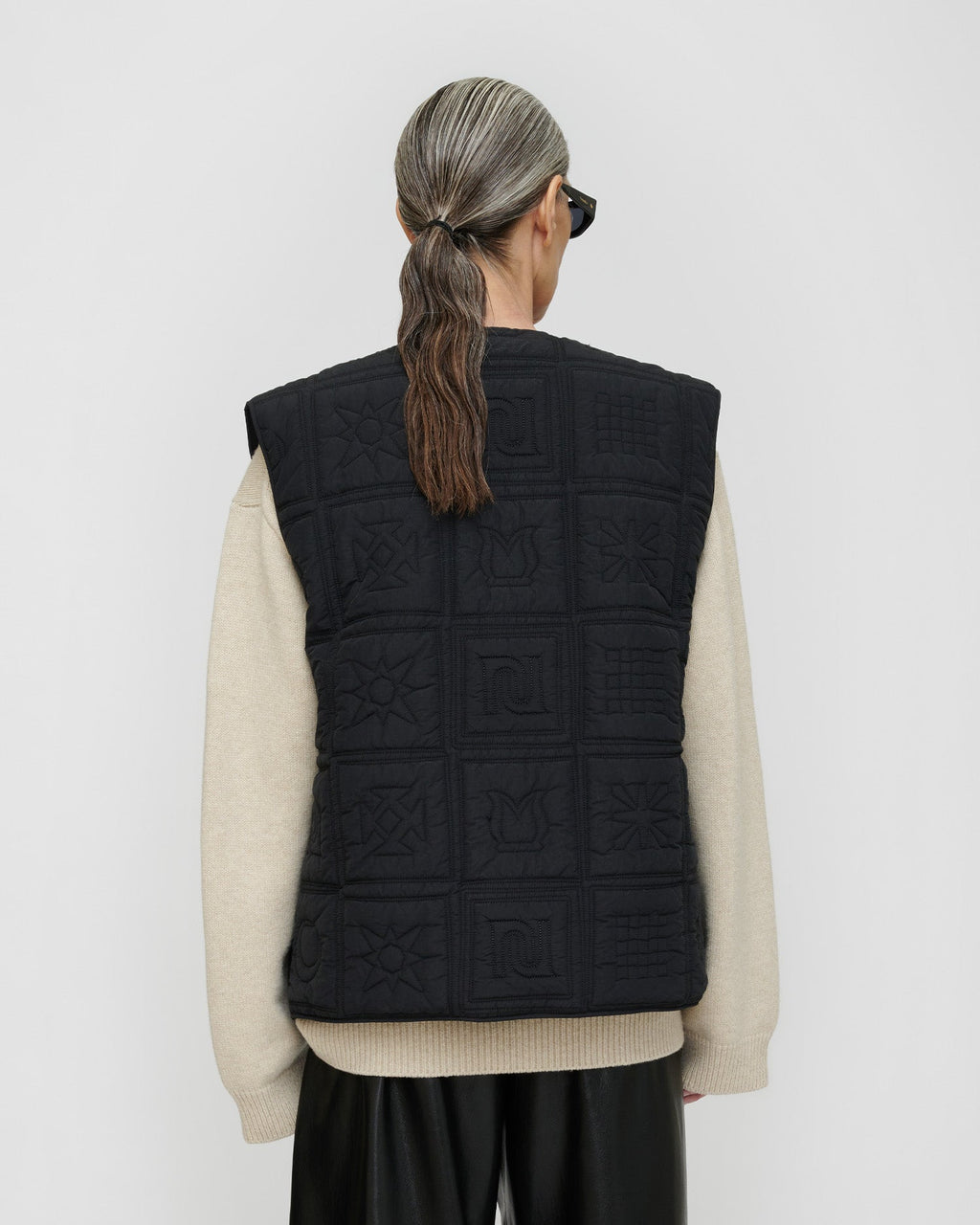 Pull col rond en laine et coton mélangés coupe classique crème