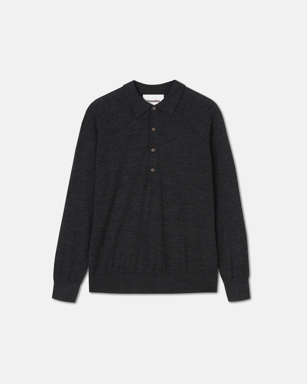Polo homme en laine mérinos fine anthracite à manches longues