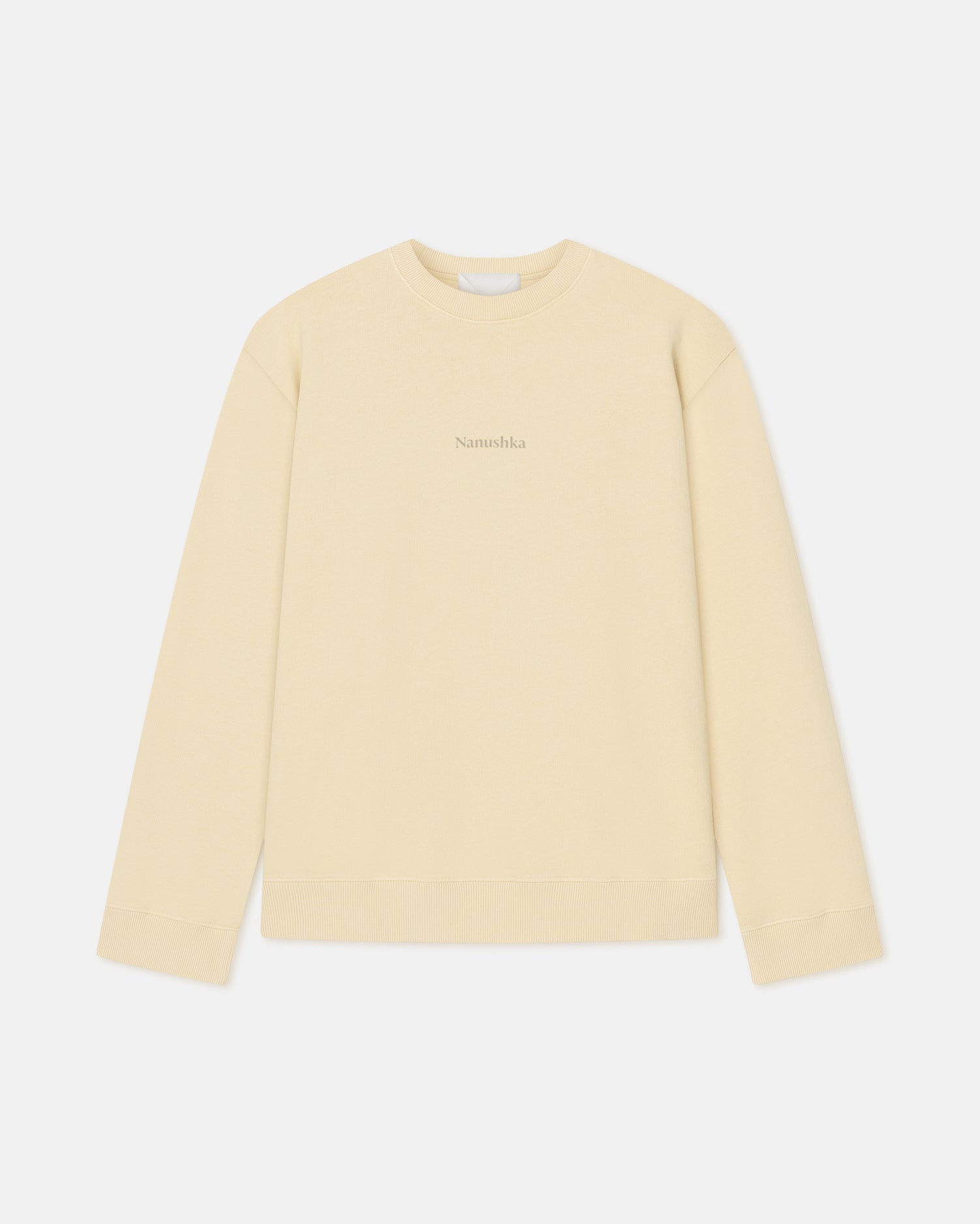 Sweat-shirt ras-du-cou molletonné en coton biologique brodé à motifs oversize crème et noir