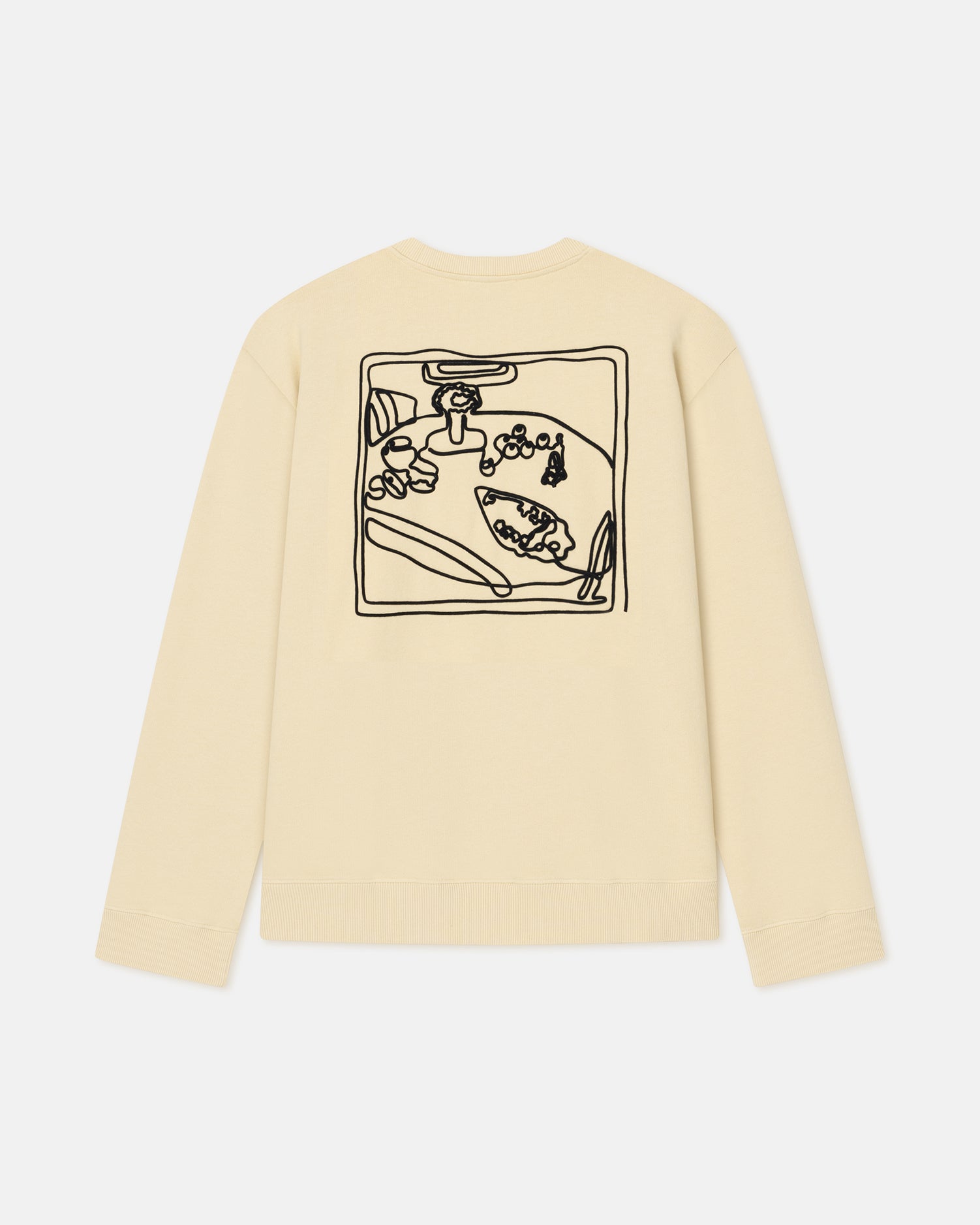 Sweat-shirt ras-du-cou molletonné en coton biologique brodé à motifs oversize crème et noir